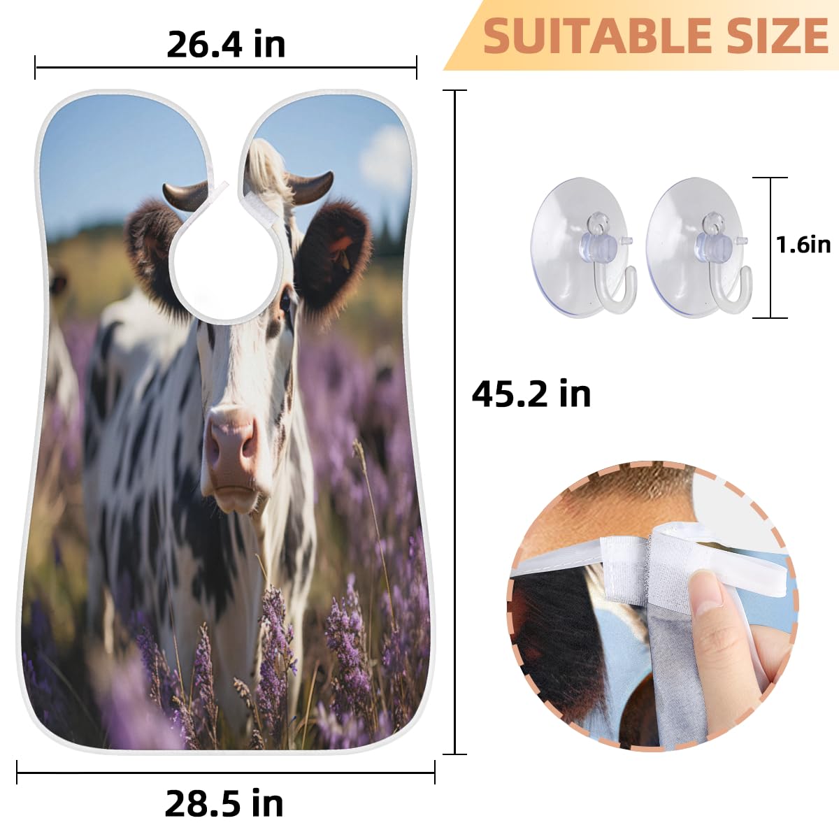 **Lavender Cow Print Beard Bib for Men - Waterproof Shaving Apron for Hair Dye & Makeup - Sink Hair Catcher for Beard Trimming & Lineup - Perfect Gift for Barbers & Stylists (Great for Home & Salon Use)**