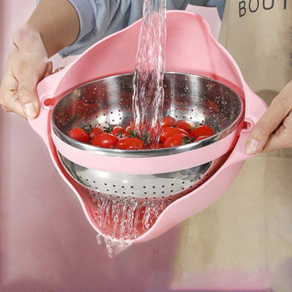 Premium Stainless Steel & Plastic Rice Washing Colander - Kitchen Strainer Bowl for Draining Rice, Fruits & Vegetables | Ideal for Cooking, Meal Prep & Healthy Eating