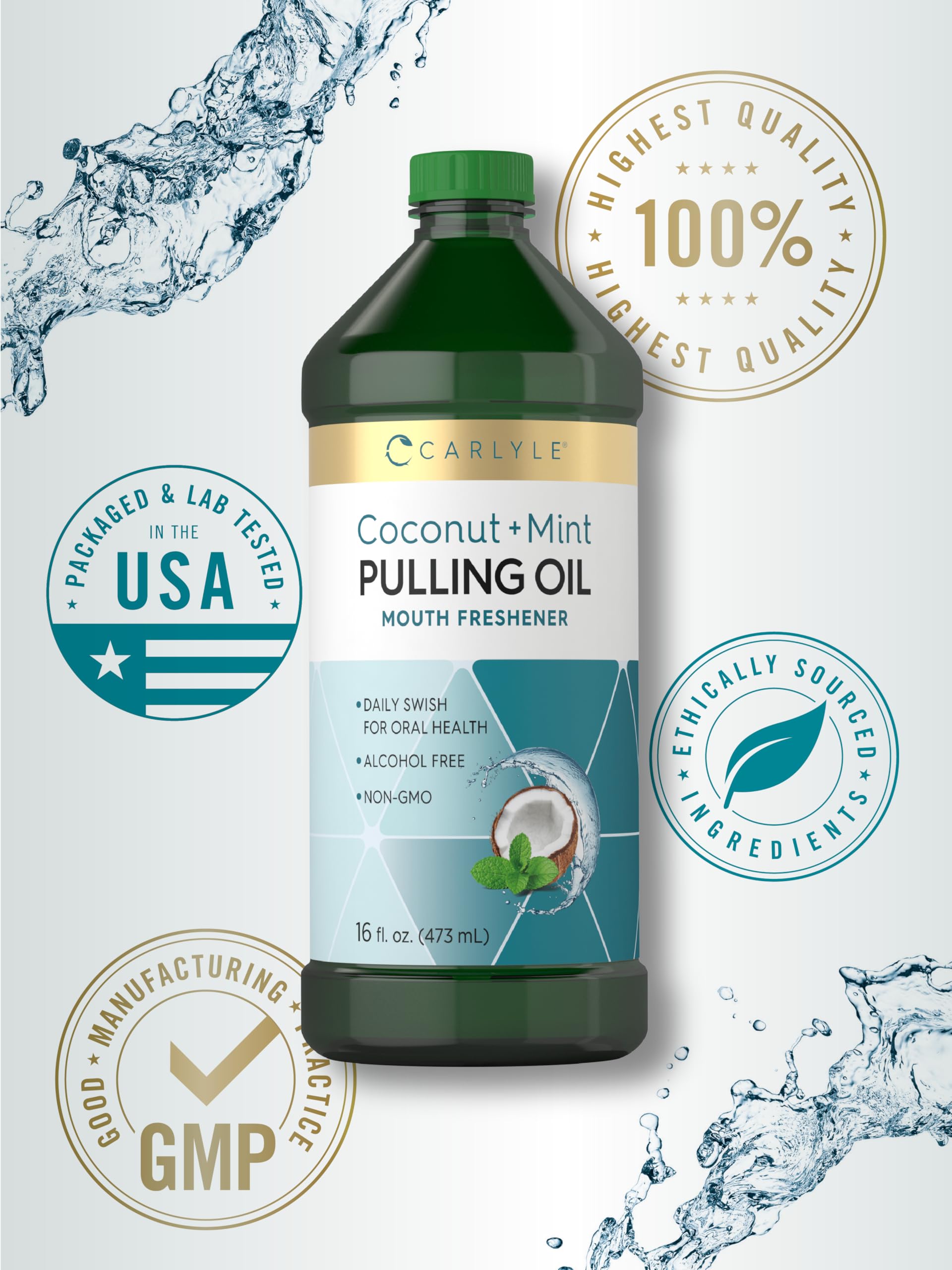Organic Coconut & Mint Oil Pulling for Teeth & Gums | 16 Fl Oz (Pack of 2) | Alcohol-Free, Non-GMO Oral Care | Whitening, Fresh Breath & Gum Health | Morning Routine & Natural Dental Hygiene