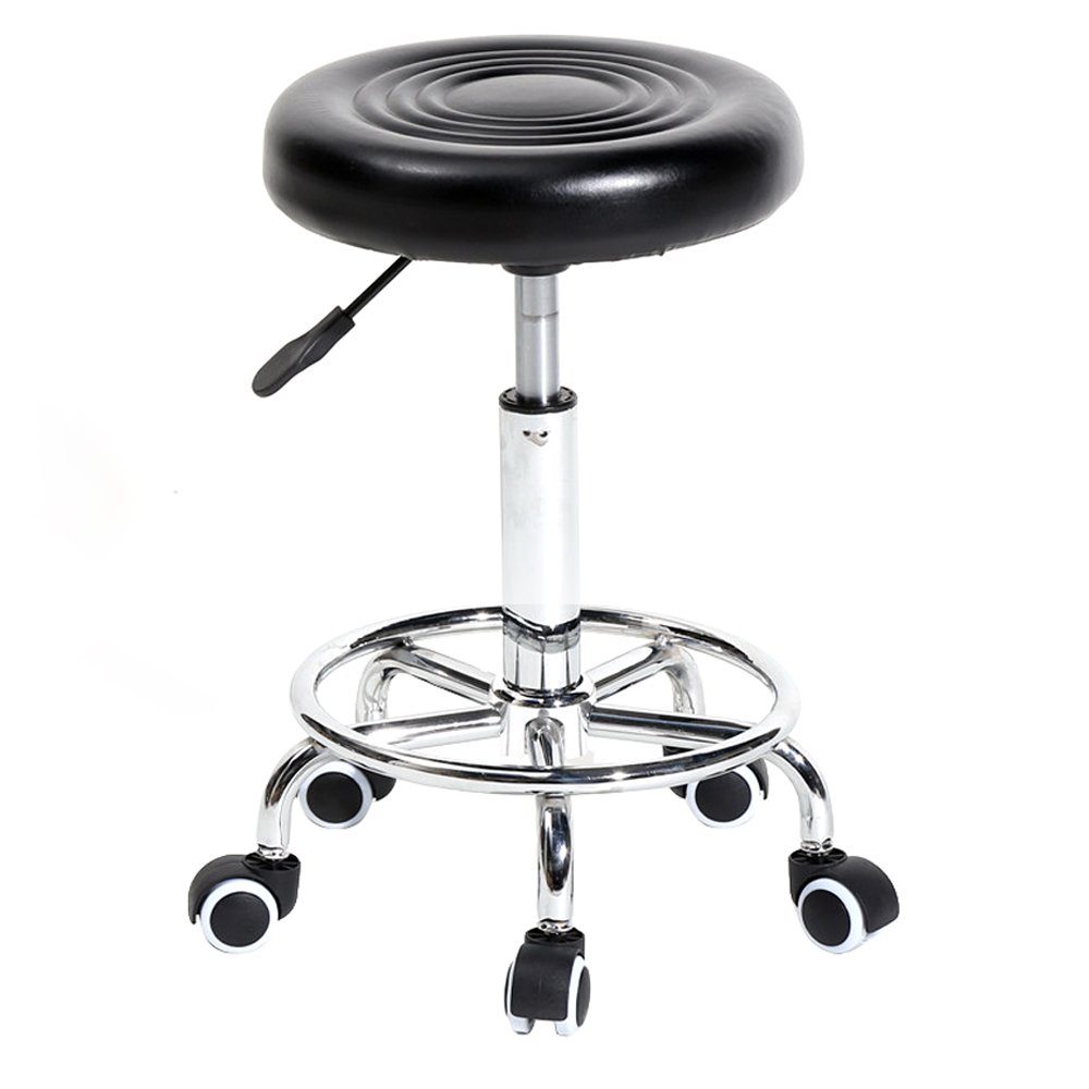 Adjustable Height Bar Stool with Footrest - Multi-Purpose Drafting Stool, Round Cushion Swivel Bar Stool for Kitchen, Dining Room, Breakfast Nook & Home Office (Black) - Perfect for Small Spaces, Apartments & Modern Decor