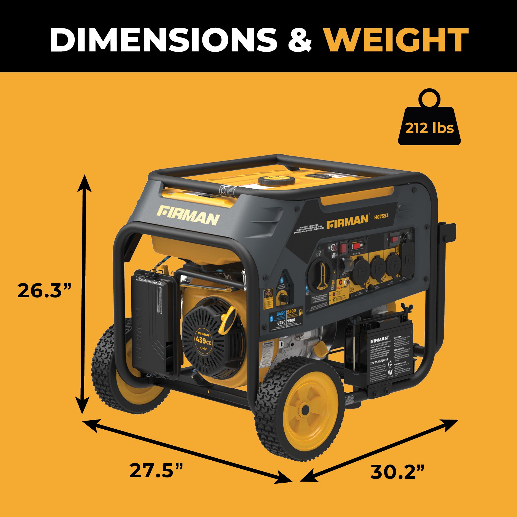 9400W Dual Fuel Portable Generator with Electric Start & CO Alert - 120/240V for Camping, Home Backup & Outdoor Power (Gas/Propane)