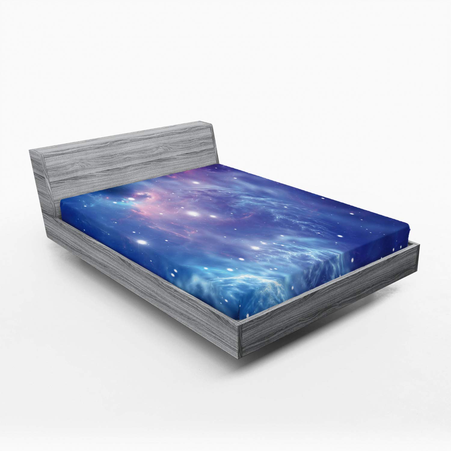 Ambesonne Outer Space Fitted Sheet - Galaxy Nebula Star Cluster Astronomy Design | Deep Pocket Queen Size Bed Sheet in Purple Navy | Perfect for Space-Themed Bedrooms & Astronomy Lovers