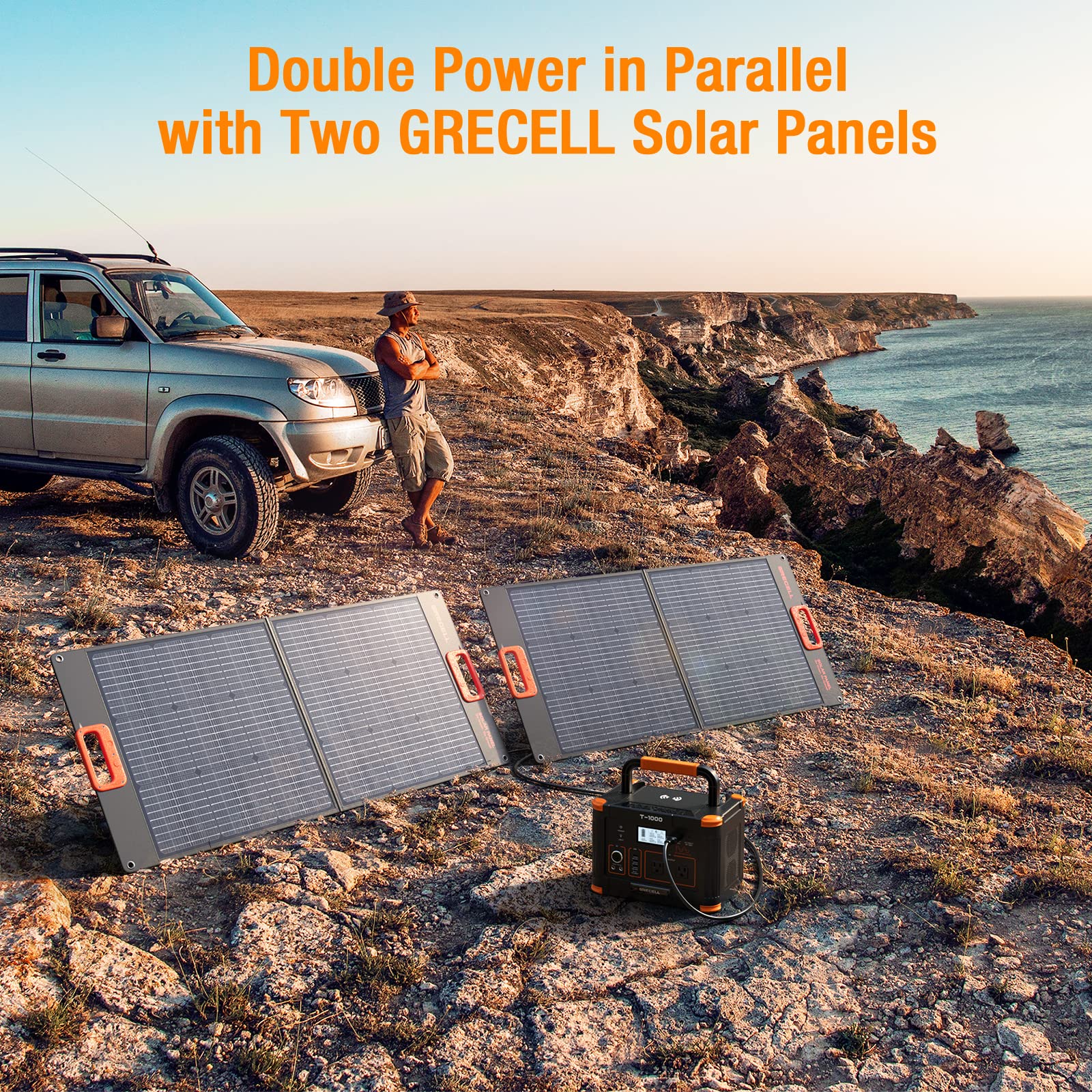 GRECELL 100W Foldable Solar Panel for Portable Power Stations - 20V High-Efficiency Solar Charger with Battery Charger | Perfect for Camping, RV Trips & Outdoor Adventures