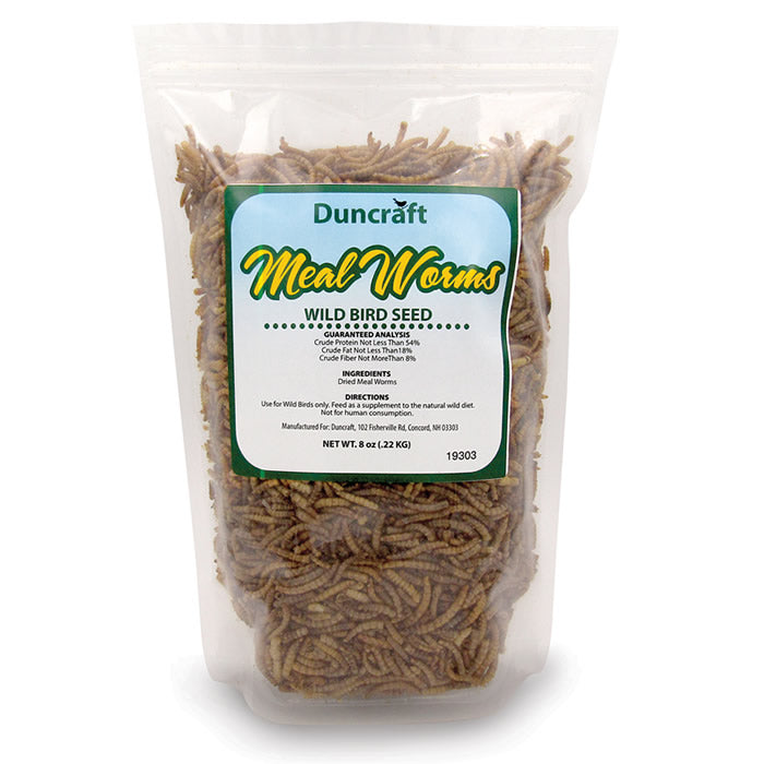 Duncraft Premium Dried Mealworms 8 oz - High Protein Bird & Chicken Feed - Perfect for Wild Birds, Backyard Chickens & Reptile Treats
