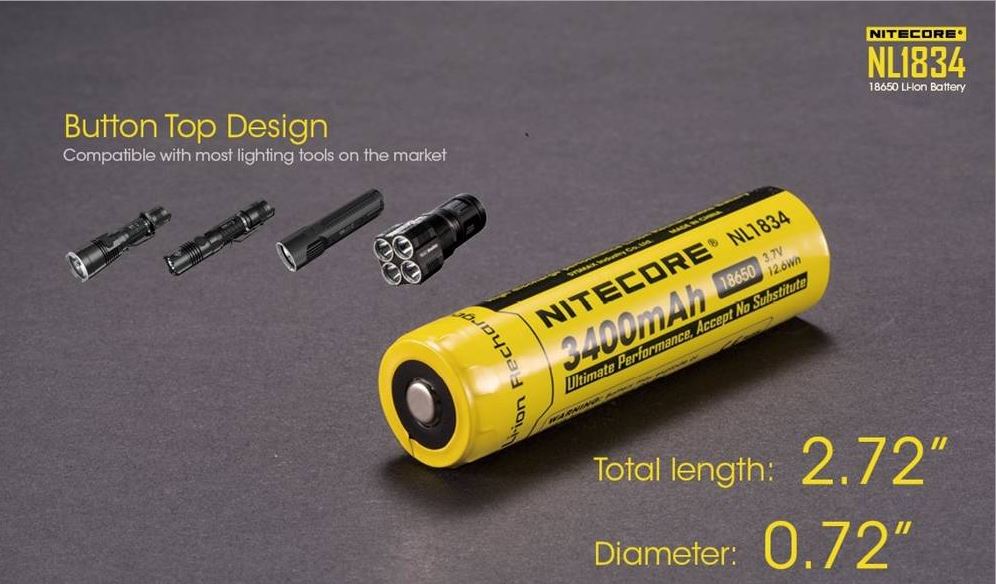 Nitecore NL1834 18650 Rechargeable Battery 3400mAh High Capacity - Perfect for Flashlights, Vape Mods, and Portable Electronics