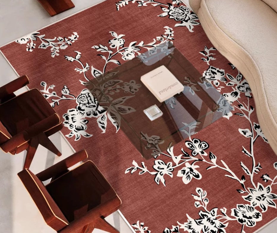 Abstract Contemporary Rugs with Floral Design - Modern Non-Slip Area Rug for Bedroom, Living Room & Dining Room - Soft Boho Decor Rug for Home & Office Spaces
