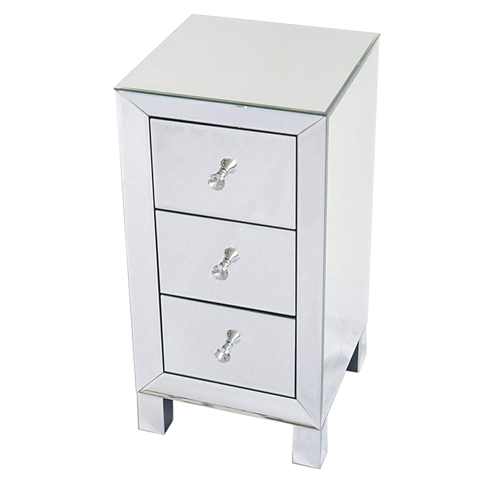 Mirrored 3-Drawer Nightstand Accent Chest Cabinet Bedside Table - Silver Finish Modern Bedroom Furniture for Small Spaces | Perfect for Bedroom, Guest Room, Apartment & Dorm Decor