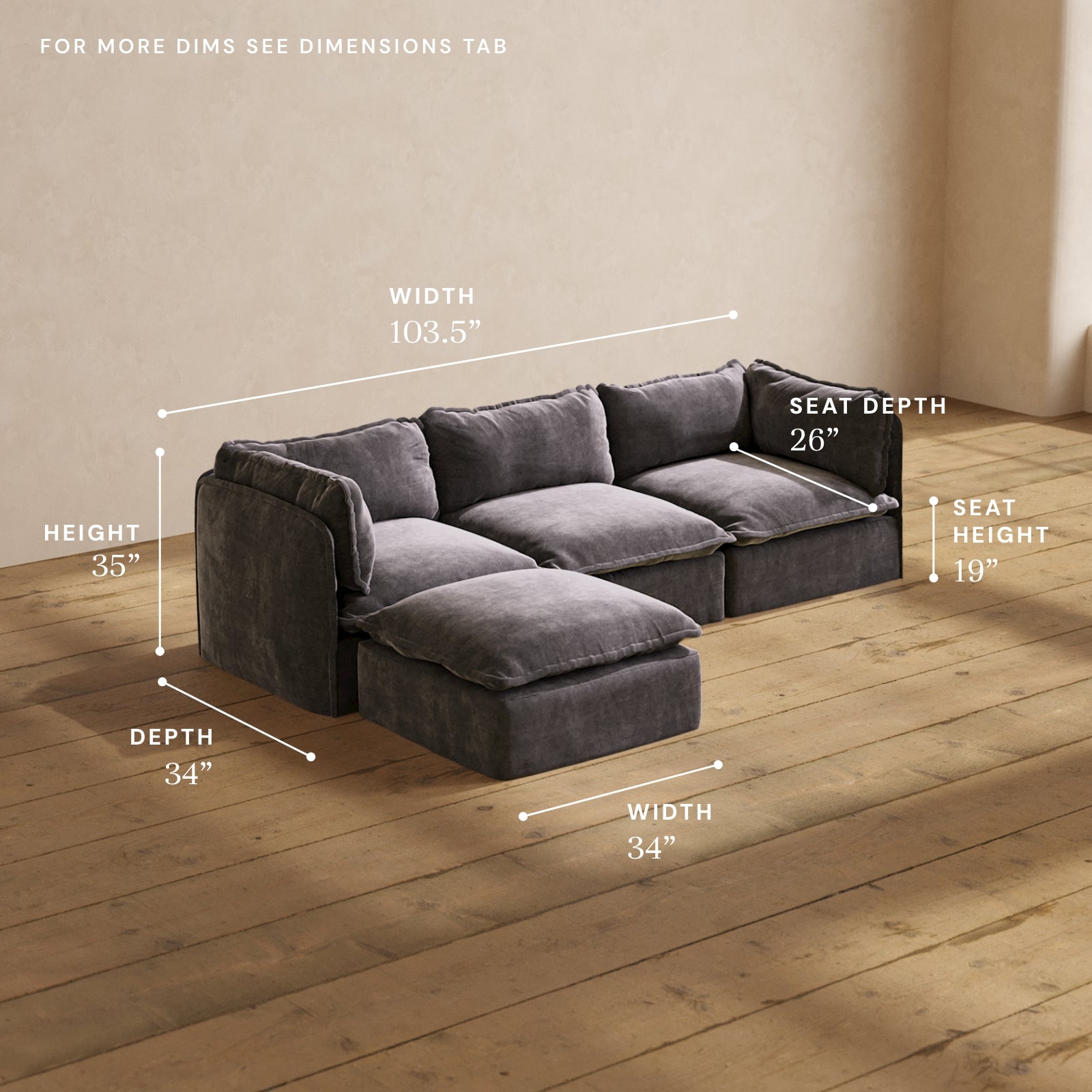 Modular Performance 3-Seater Sectional Sofa in Cinder Gray - Comfortable L-Shaped Couch for Living Room, Family Room & Home Theater