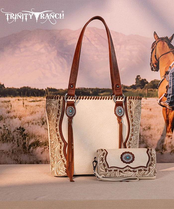 Trinity Ranch Floral Tooled Concealed Carry Tote Bag Set - Stylish Leather Purse with Hidden Gun Compartment for Women | Perfect for Everyday Carry, Travel & Outdoor Adventures