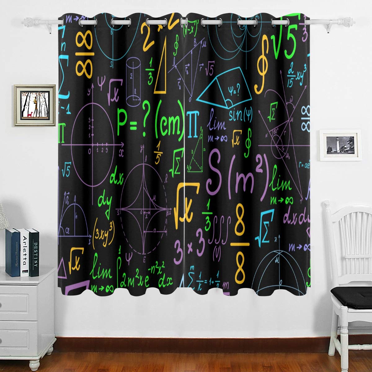 DOMIKING Blackout Curtains - Thermal Insulated Math Chalkboard Design Grommet Drapes for Bedroom, Living Room & Kitchen (63x55 Inches) | Perfect for Home Decoration, Light Blocking & Temperature Control