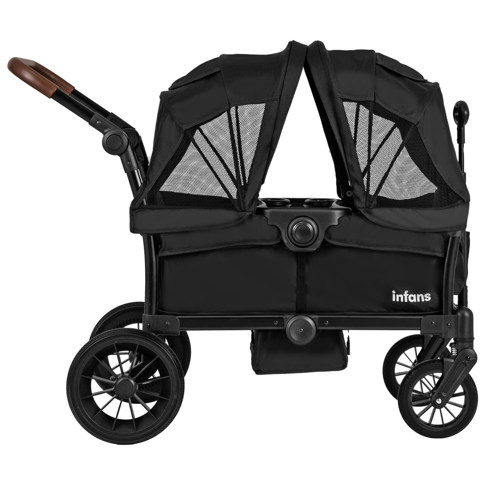 INFANS 2-in-1 Collapsible Stroller Wagon for Kids - Adjustable Push/Pull Handle, Removable Canopy & Snack Tray, Comfortable Upholstered Seats with Drop-Down Footwell - Perfect for Family Outings, Beach Trips and Park Adventures