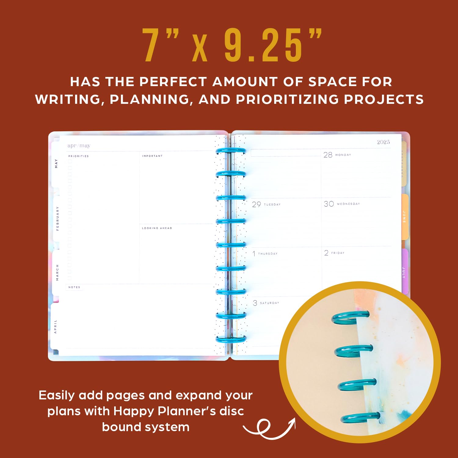 Happy Planner Disc-Bound 12-Month Planner 2025 - Daily Weekly Monthly Organizer, Classic Size 7