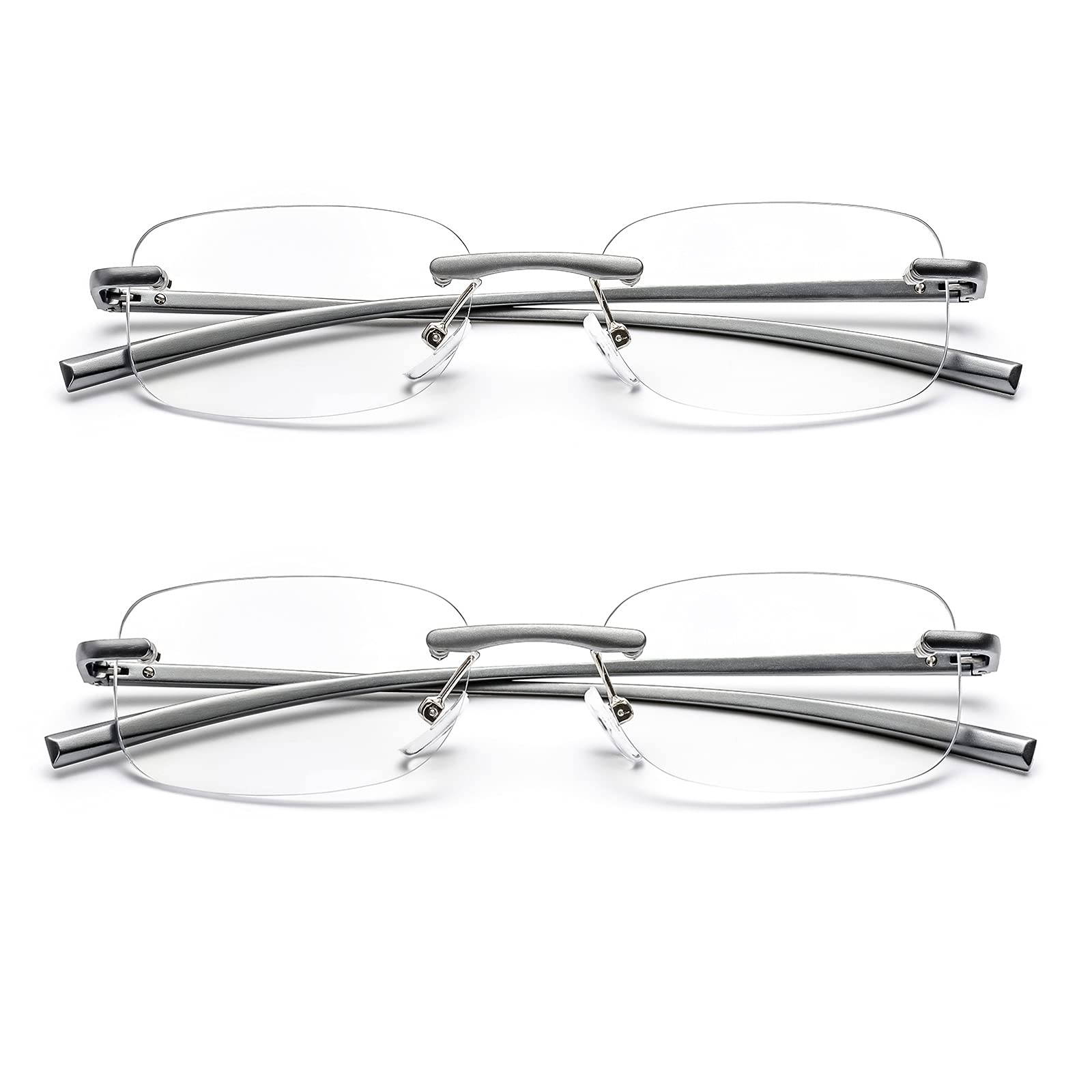 ZUVGEES 2-Pack Rimless Metal Blue Light Blocking Reading Glasses for Men & Women - Spring Hinge, Lightweight Computer Glasses for Office, Gaming & Screen Time Protection