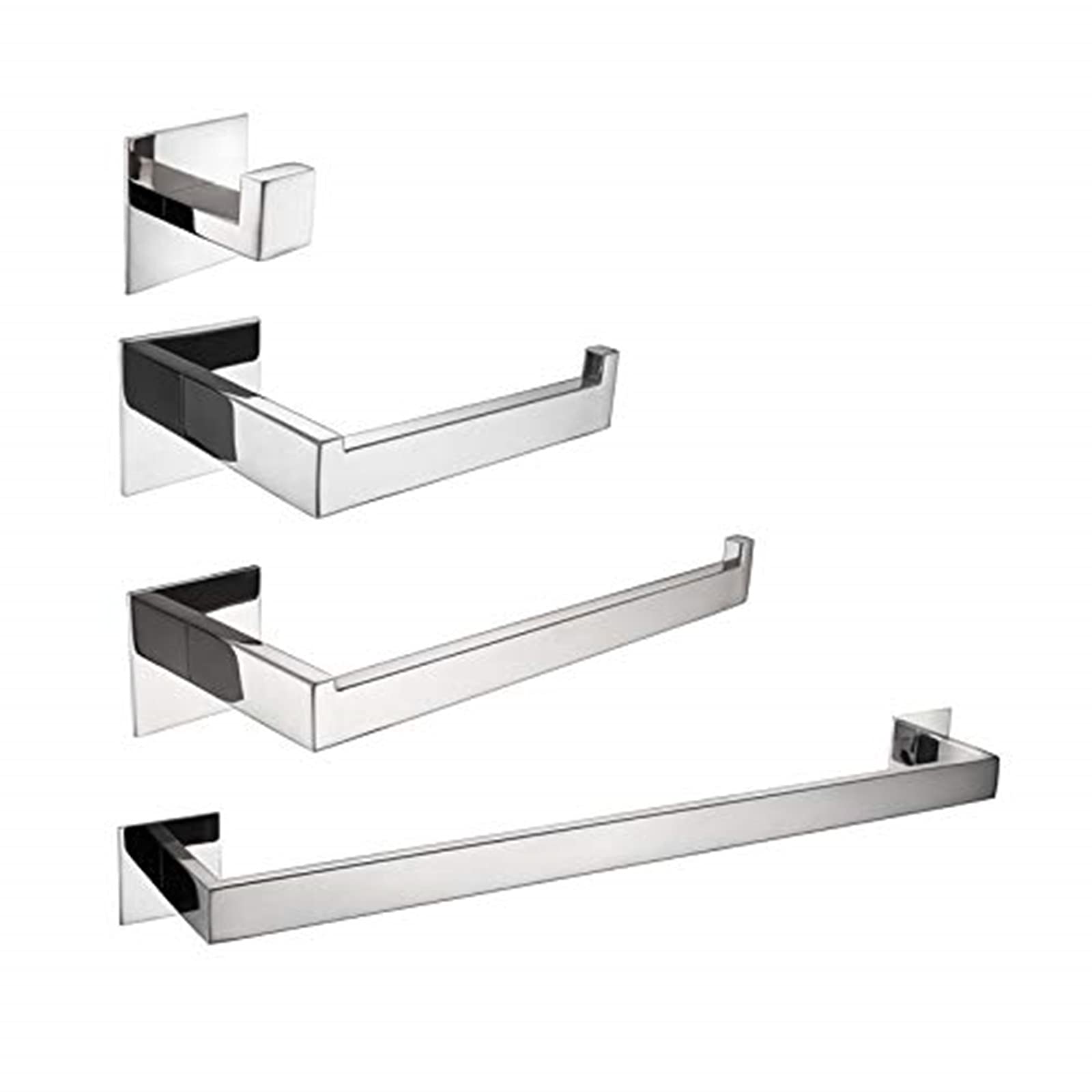 4-Piece Brushed Silver 304 Stainless Steel No-Drill Bathroom Accessory Set - Towel Bar, Hooks & Shelf for Modern Home Decor (Perfect for Apartments, Dorms & Rental Homes)