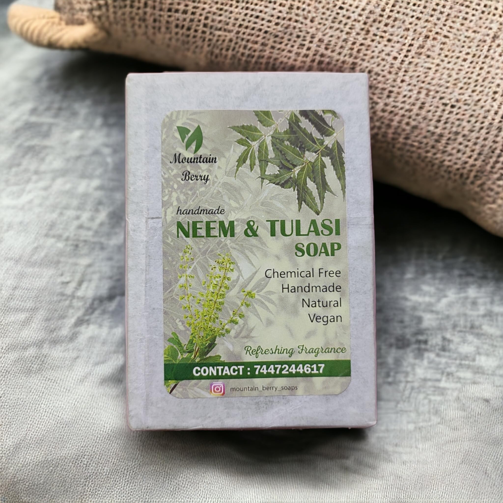 Organic Neem & Tulsi Handmade Soap for Glowing Skin - Antibacterial, Soothing, Detoxifying & Moisturizing Bar (120g) | Ideal for Acne-Prone Skin, Daily Cleansing & Ayurvedic Skincare Routine