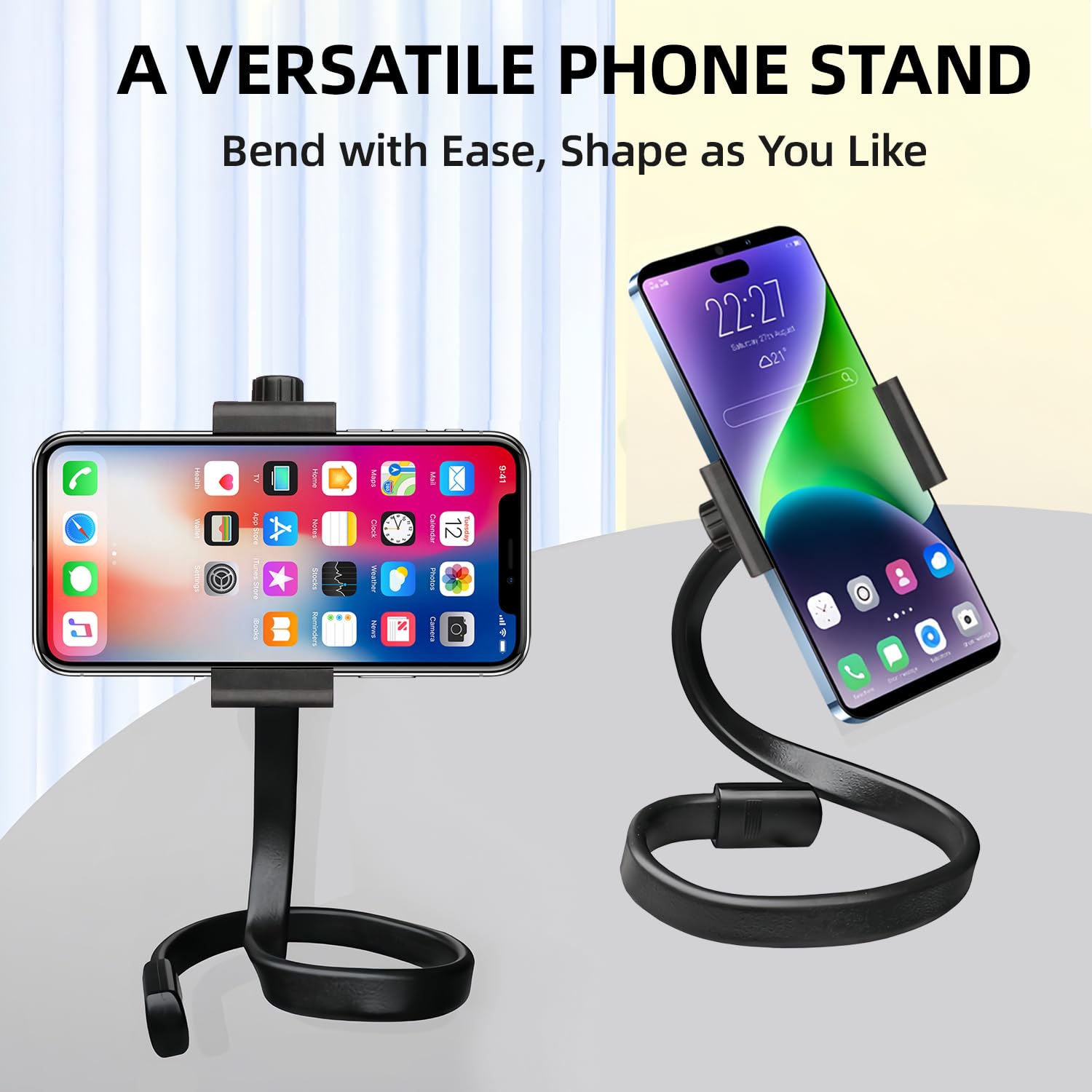Adjustable Gooseneck Phone Mount Holder - Universal Clip Stand for iPhone, Samsung & Smartphones - Perfect for Mic Stands, Baby Strollers, Treadmills, Shopping Carts, Bikes, Cars, Boats & Golf Carts - Ideal for Video Calls, Live Streaming, Workouts & Travel