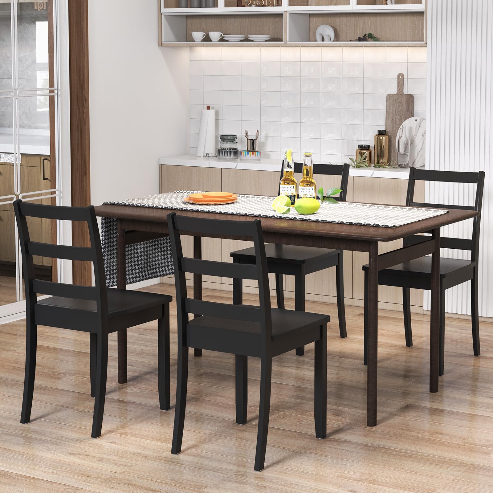 Giantex 4-Piece Black Wooden Dining Chairs Set - Solid Rubber Wood Legs, Non-Slip Foot Pads, 400 Lbs Capacity, Farmhouse Style High Ladder Back Kitchen Chairs for Dining Room, Breakfast Nook & Restaurant Use