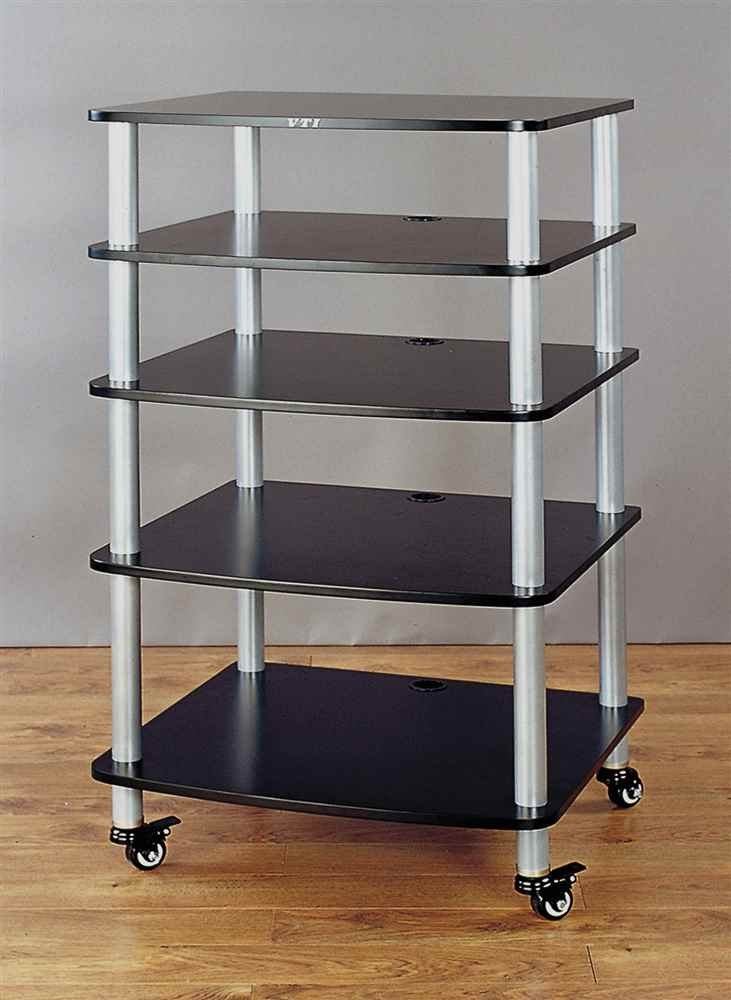 Premium AR Series 5-Shelf Audio Rack - Silver Pole & Black Shelves for Home Theater, Studio, and Vinyl Record Storage - Heavy Duty Metal AV Equipment Stand
