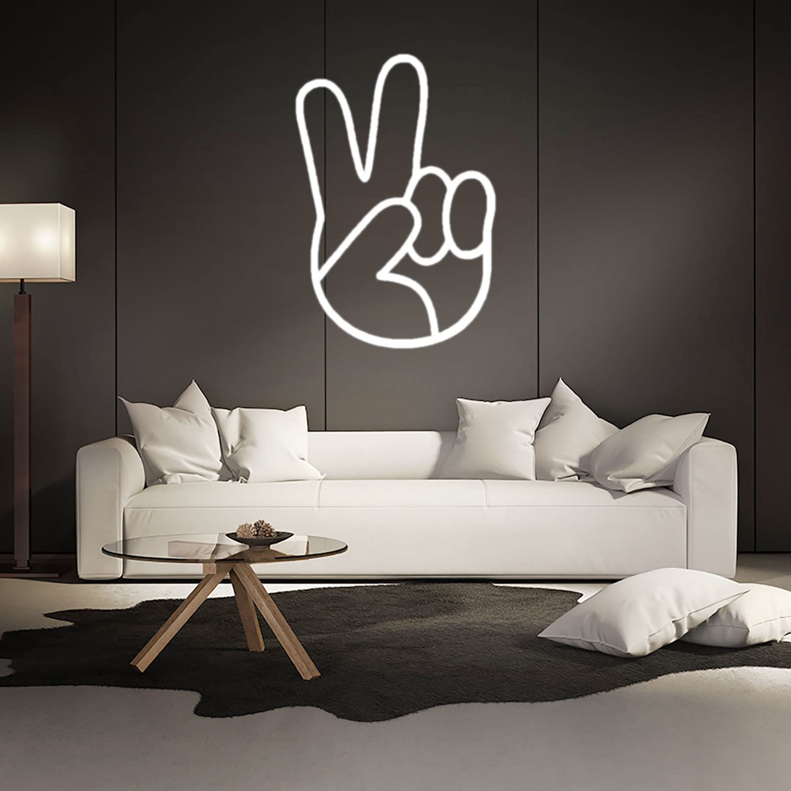 Custom Victory Gesture Neon Light Sign - Dimmable LED Peace Finger Wall Art for Party & Gaming Room Decor (Pink, 40x28cm) - Perfect for Bedroom, Bar, or Esports Gaming Setup