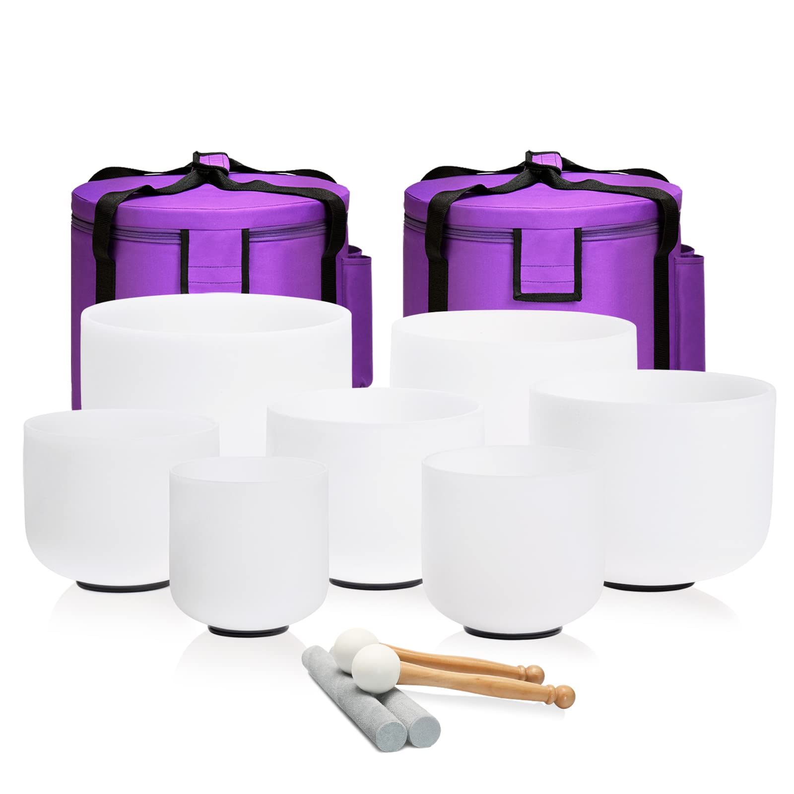 7-Piece Set of 6-12 Inch 440Hz Frosted Chakra Quartz Crystal Singing Bowls for Meditation, Yoga & Sound Therapy - Includes Heavy Duty Carrying Case - Perfect for Healing Sessions, Energy Balancing & Spiritual Practices