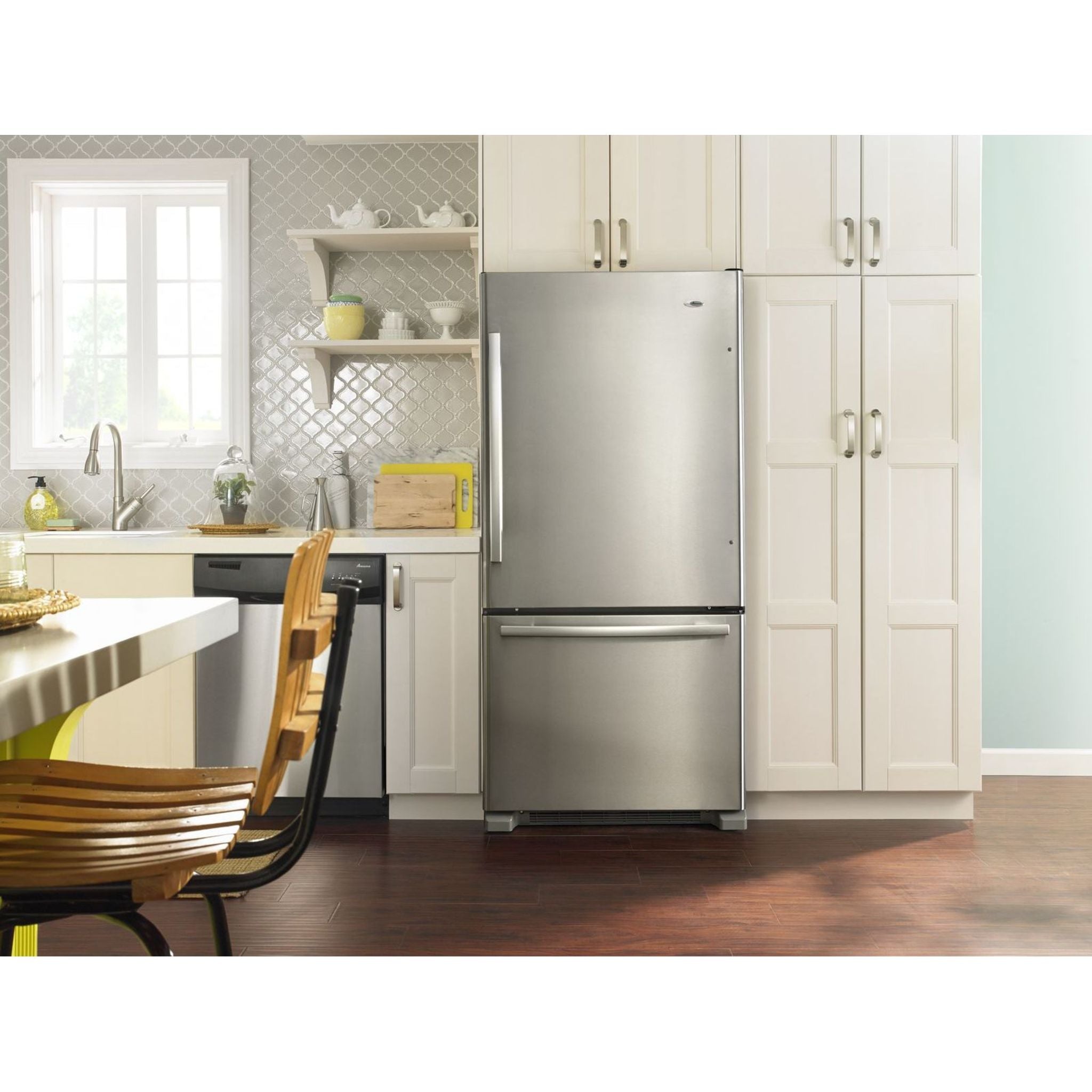 Amana Bottom Mount Refrigerator (ABB2224BRM) - 24.5 Cu. Ft. Stainless Steel French Door Fridge with Adjustable Shelves & LED Lighting - Perfect for Modern Kitchens & Open-Concept Homes