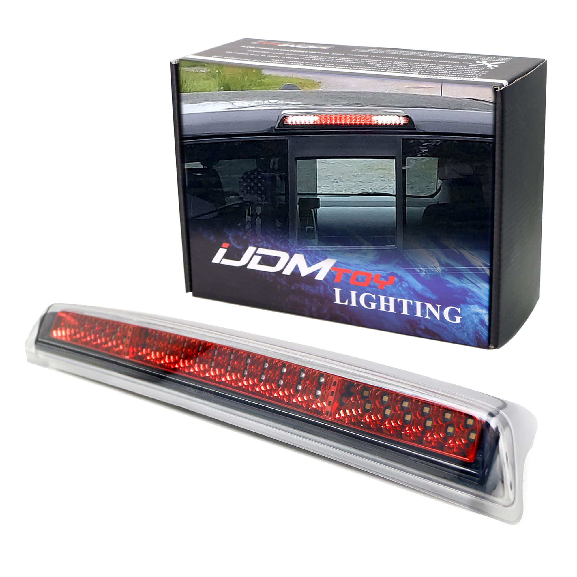 iJDMTOY F1 Style Strobe Clear Lens with Red Chrome Reflector 48-SMD LED High Mount Third Brake Light & Clearance Light Assembly - Compatible with 2004-2015 Nissan Titan - Enhances Safety & Style for Night Driving & Car Shows
