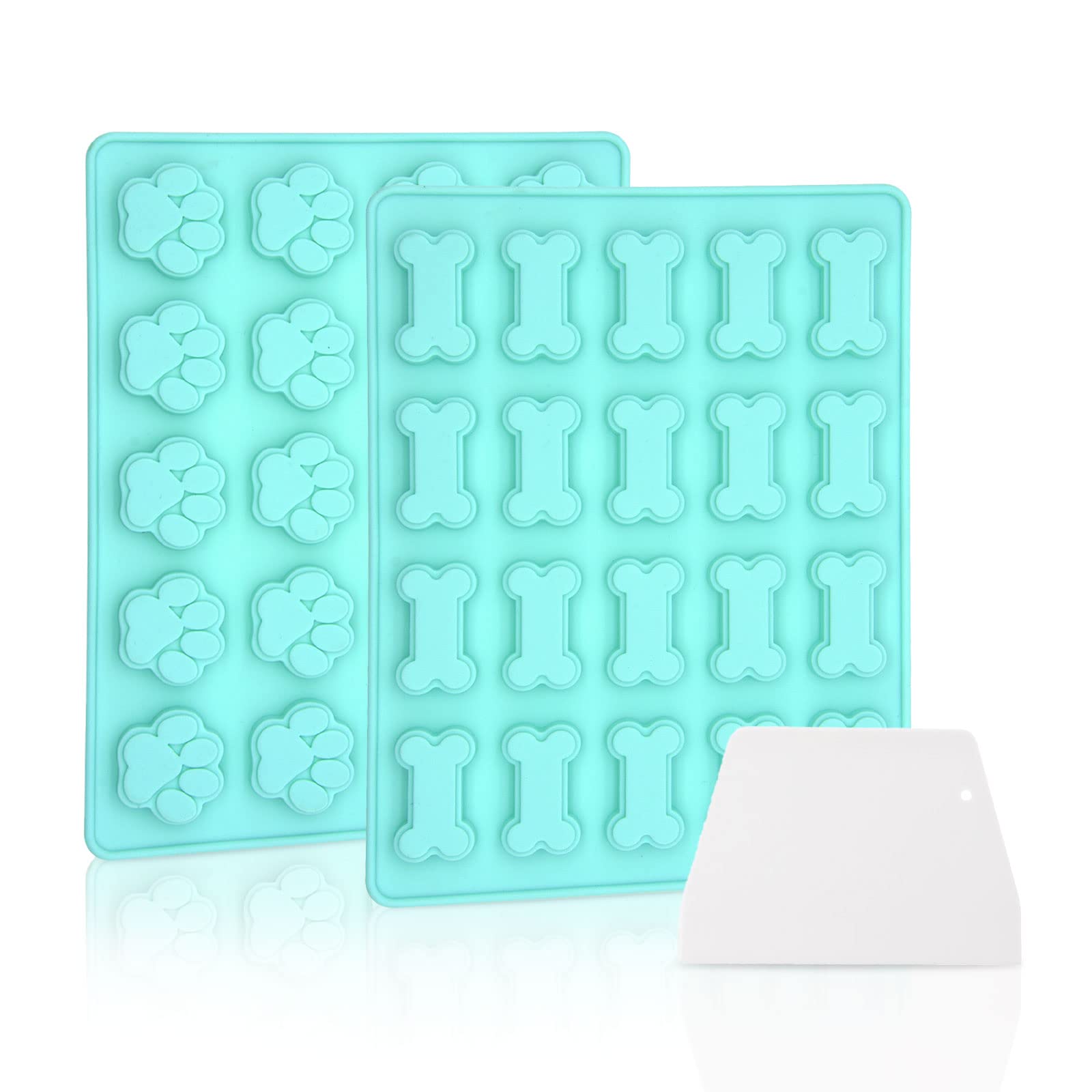 2 Pcs Silicone Dog Treat Molds for Baking & Frozen - Paw & Bone Candy Molds for Chocolate, Yogurt, Jelly, Ice Cube - Perfect for Homemade Dog Treats, Party Favors & Pet Training Rewards (Green)
