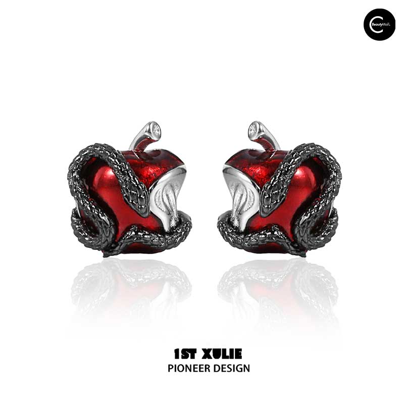 1STXULIE Forbidden Apple Stud Earrings - Cute Fruit Jewelry for Women, Hypoallergenic Stainless Steel Earrings - Perfect for Daily Wear, Parties & Gifts