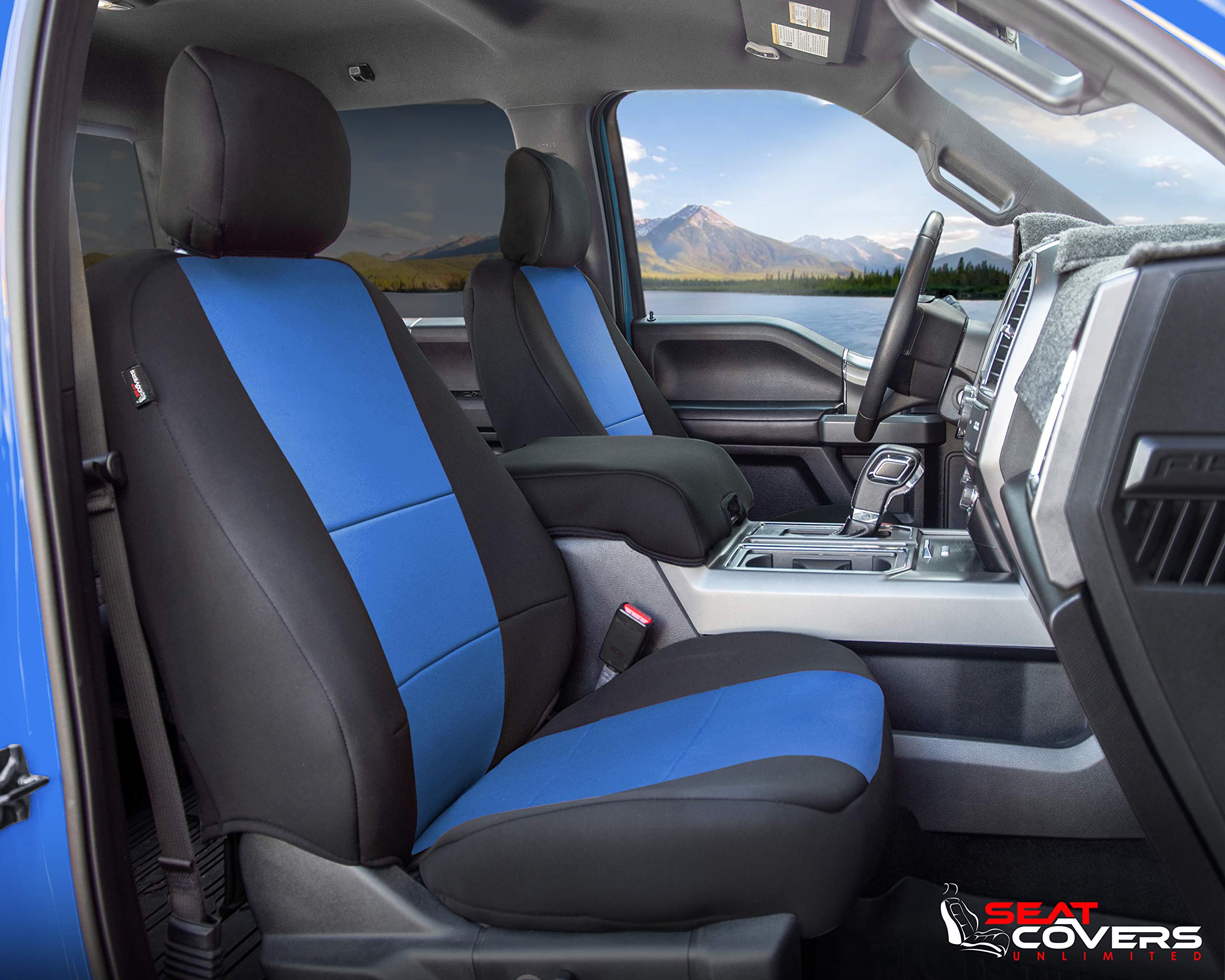 Premium Neoprene Seat Covers for Ford F-150 2015-2020 - Water Resistant, Custom Fit Black & Blue Bucket Seat Protectors - Perfect for Off-Roading, Work Trucks & Daily Commutes