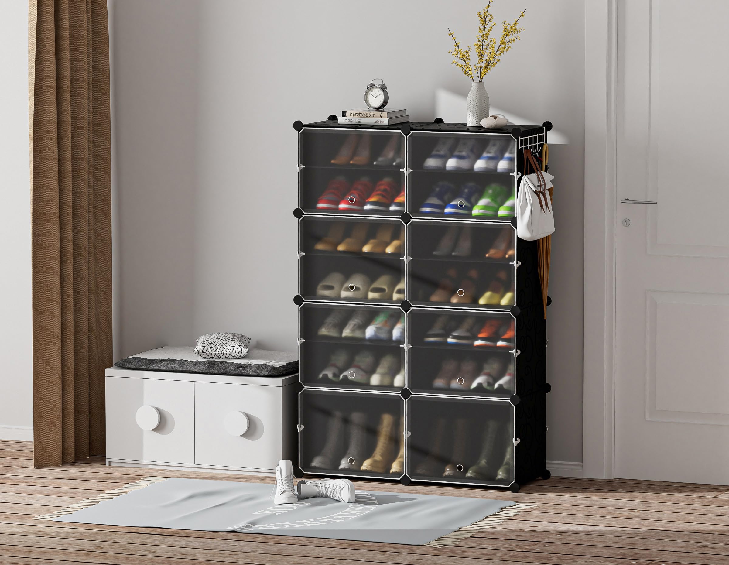 HOMIDEC 8-Tier Shoe Rack Organizer - 32 Pair Plastic Shoe Storage Cabinet for Closet, Hallway, Bedroom & Entryway - Space Saving Shoe Shelf for Home Organization (Ideal for Small Spaces & Apartment Living)