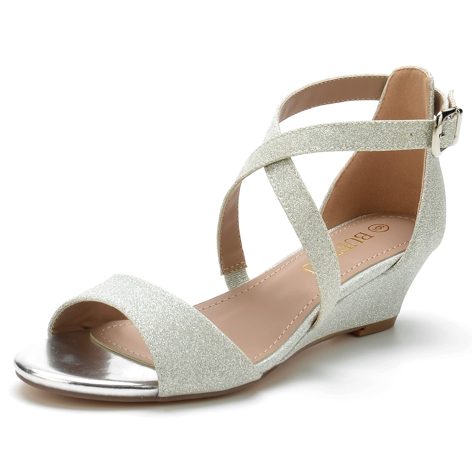 BUEUPU Women's Sexy Ankle Strap Low Wedge Sandals - Comfortable Summer Casual Shoes for Beach, Party & Date Night