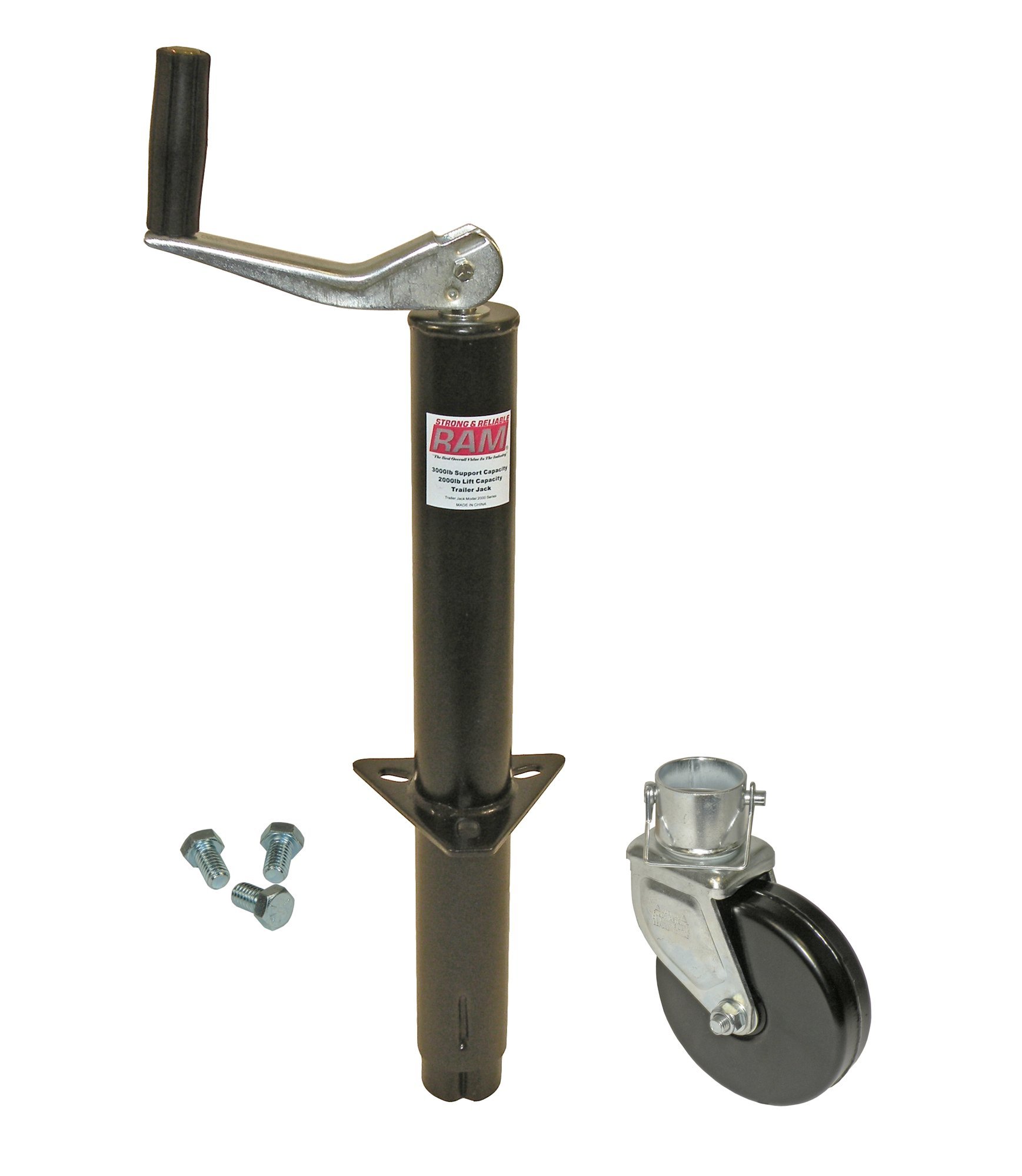 RAM A-Frame Trailer Jack with Wheel and Mounting Hardware - Heavy Duty Stabilizer for RV, Boat, and Utility Trailers