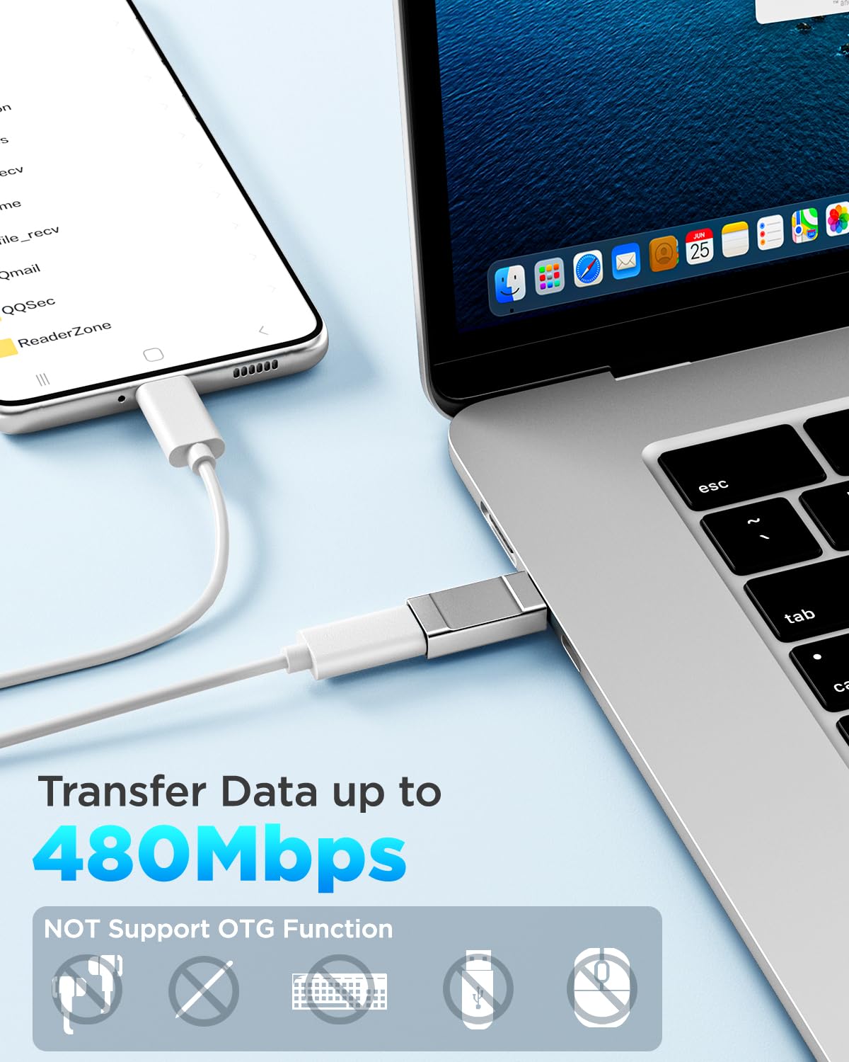 2-Pack Lightning to USB-C Adapter - Female to Male Connector for iPhone 15/15 Pro & Samsung S24/S23 - Fast Charging & Data Transfer - Compatible with Car, Home & Office Use (Silver)
