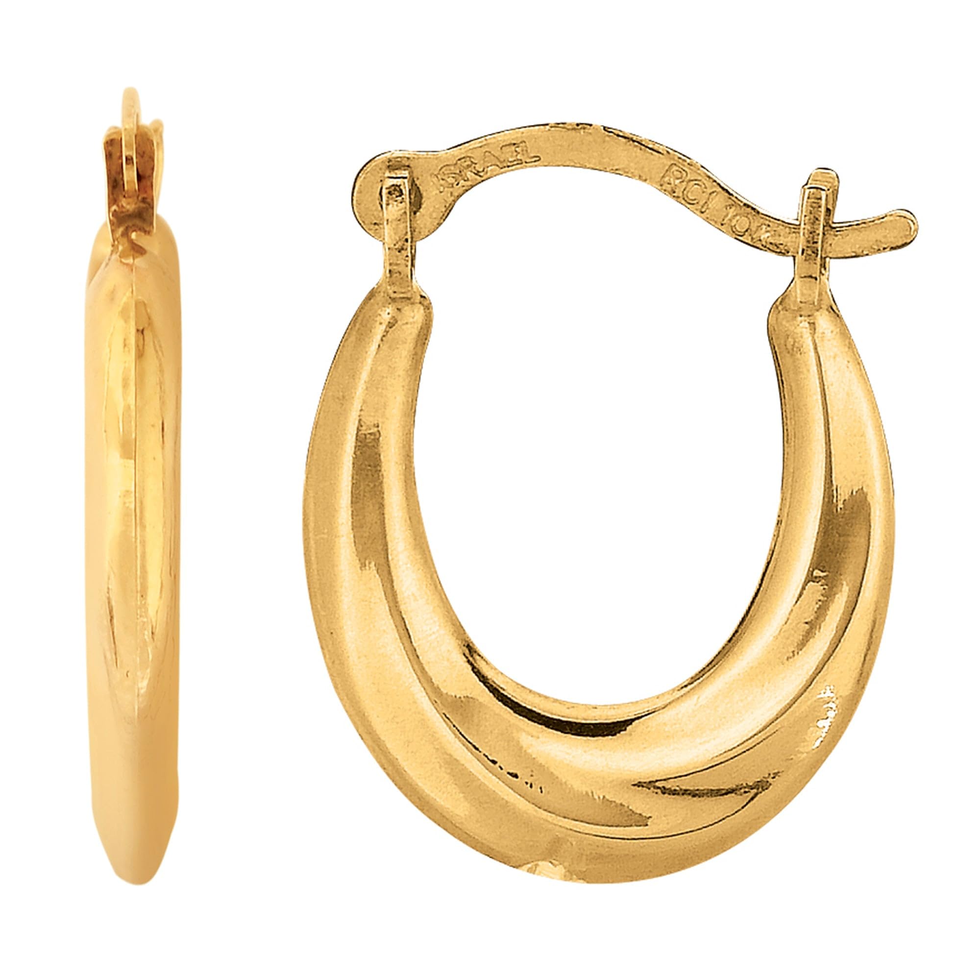 10K Yellow Gold Swirl Design Oval Hoop Earrings - 15mm Diameter Dainty Everyday Jewelry for Women, Gift for Her, Perfect for Parties, Weddings & Date Nights