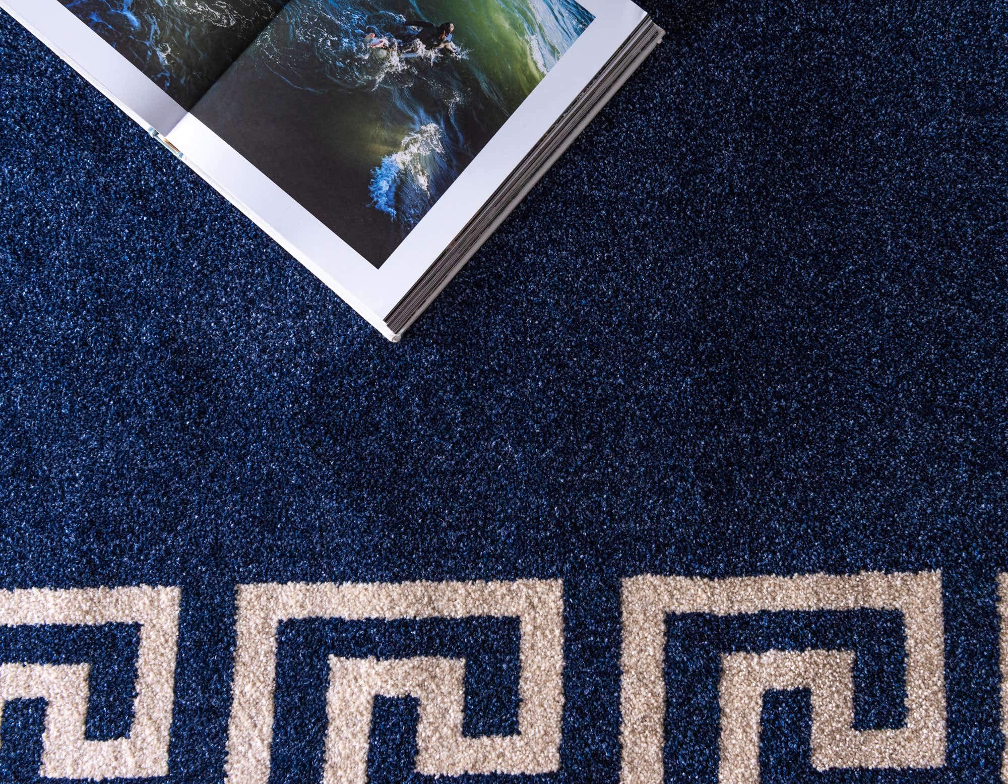Unique Loom Athens Collection Classic Geometric Modern Border Design Area Rug 10x13 ft Navy Blue & Beige - Perfect for Living Room, Bedroom & Office Decor