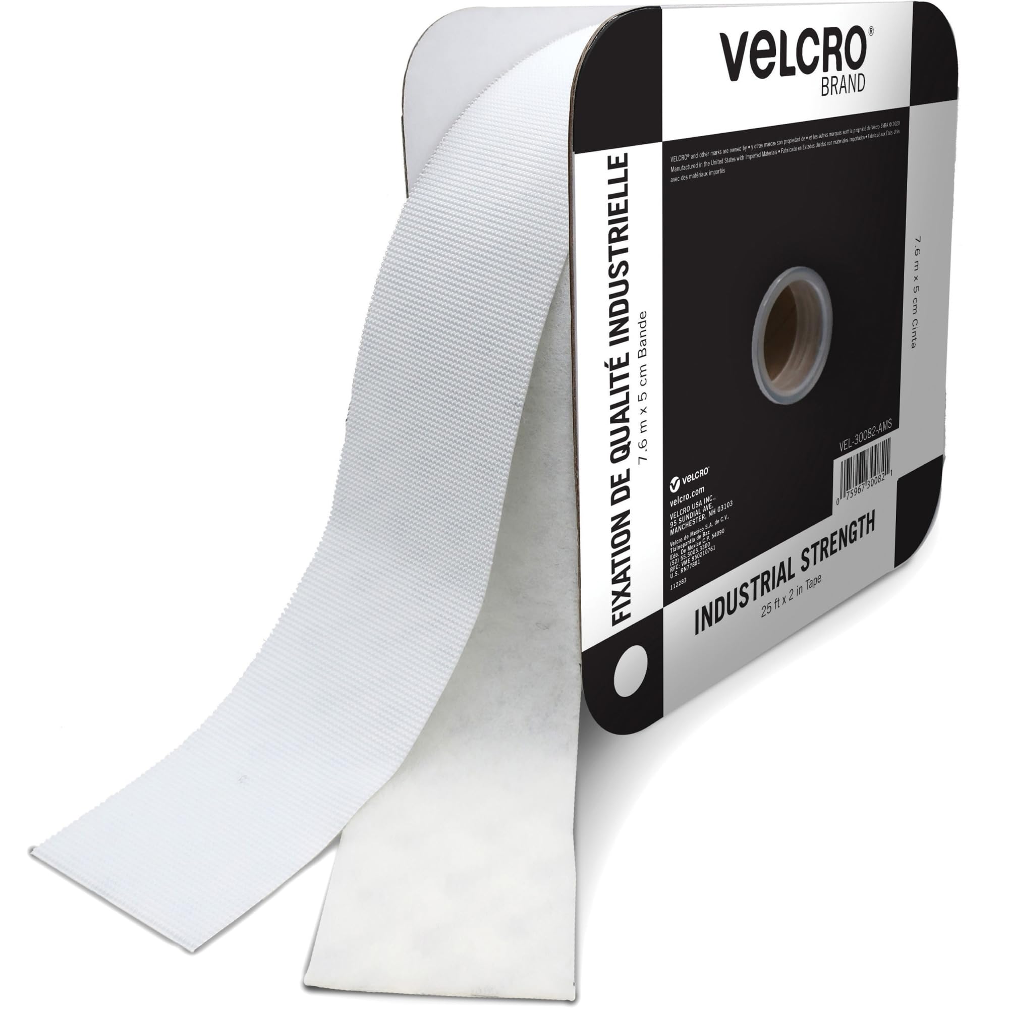 VELCRO 25 Ft Bulk Roll 2 Inch Wide - Industrial Strength Heavy Duty Hook and Loop Fastener with Strong Hold (White) | Ideal for DIY Projects, Home Organization, and Industrial Applications