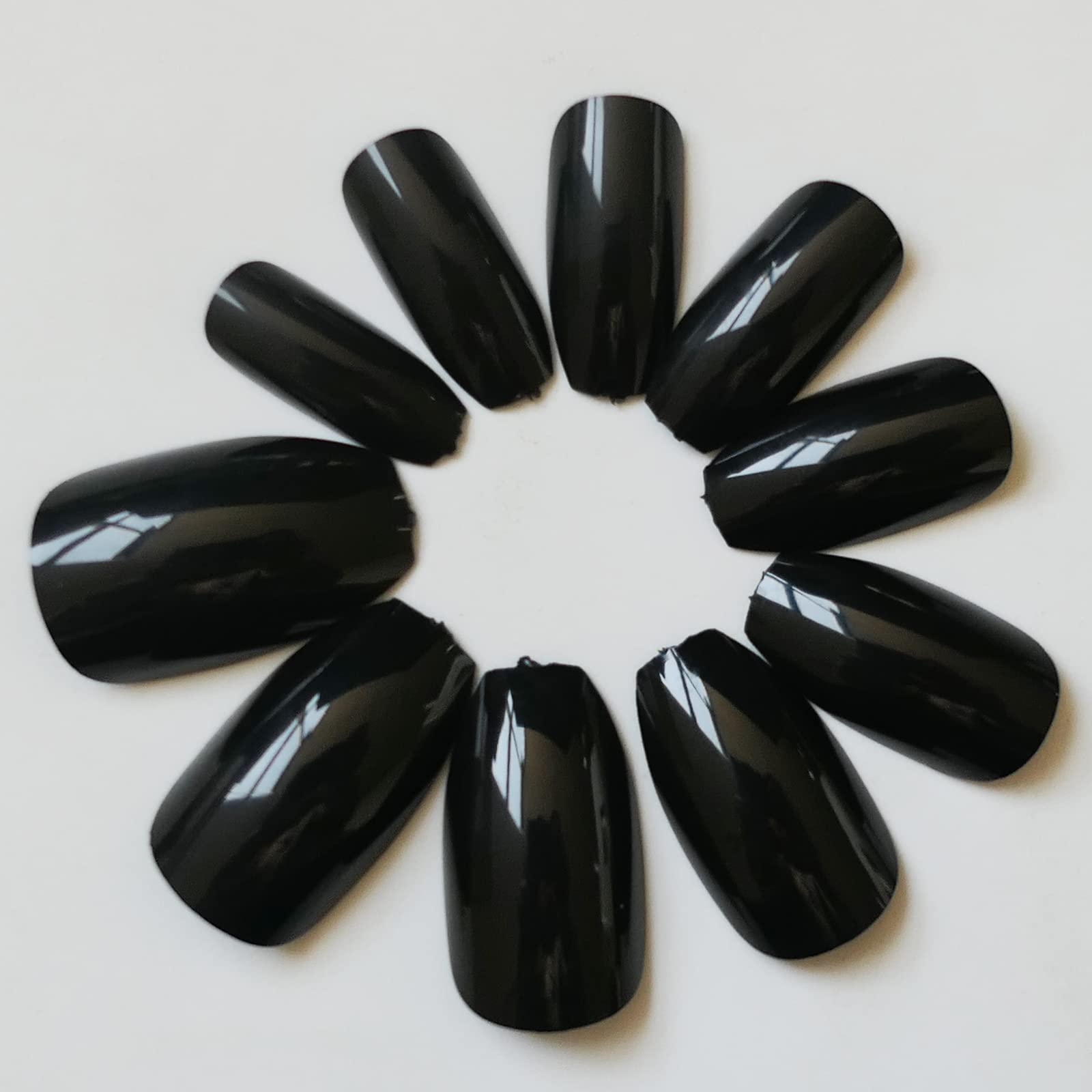 240-Piece Coffin Press-On Nails Short Fake Nails - Medium Length Ballerina Style Glossy Gel False Nails with Glue & Adhesive Tabs - Full Cover Acrylic Tips for Salon-Quality Manicures at Home, Parties & Special Occasions