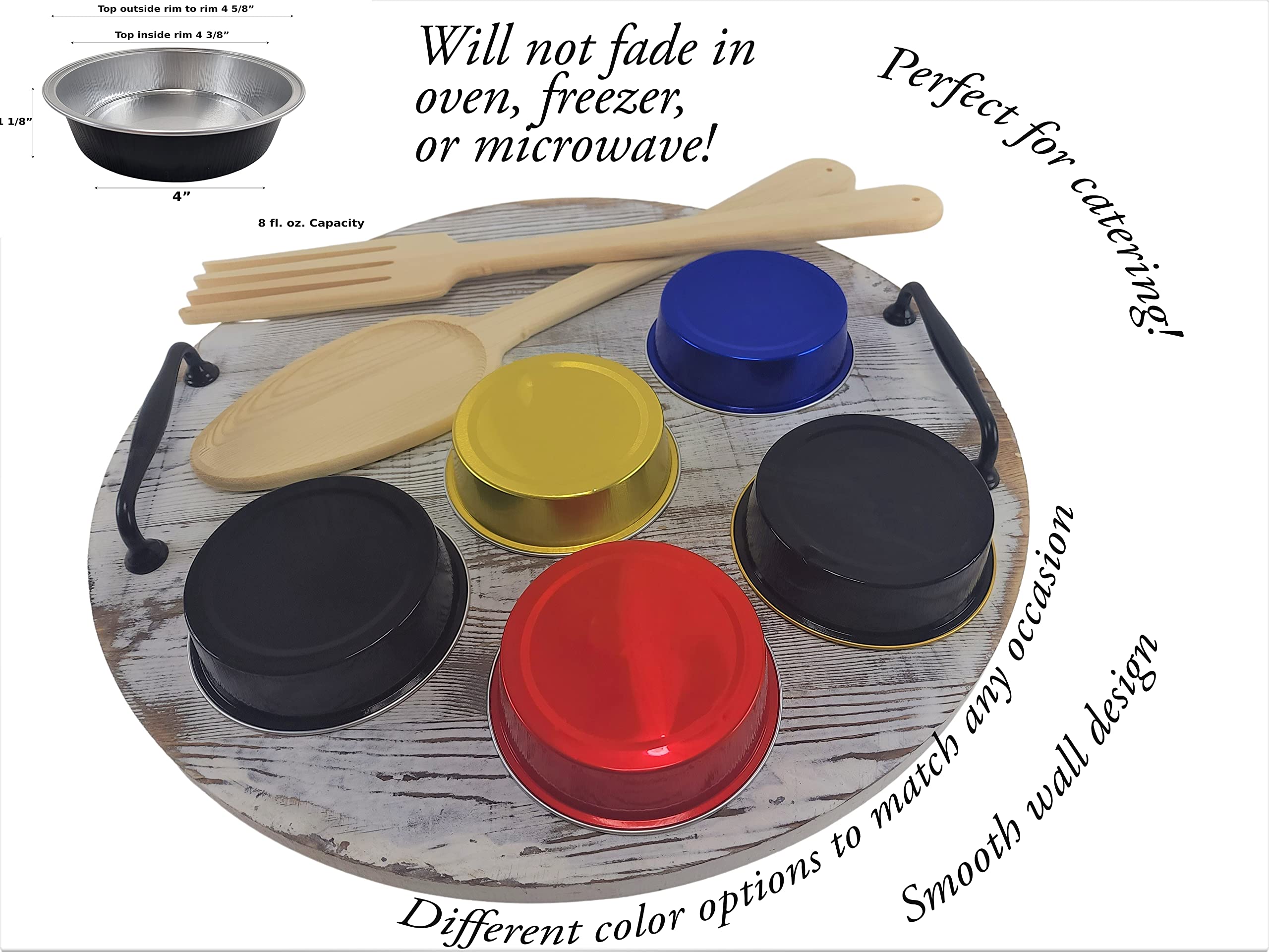 KitchenDance 4-Inch Round Disposable Aluminum Foil Cake Pans with Lids - 100-Pack Heavy Duty Baking Pans for Cakes, Tarts, Pies & Flan - Perfect for Restaurants, Hotels, Catering & Home Baking (Black)