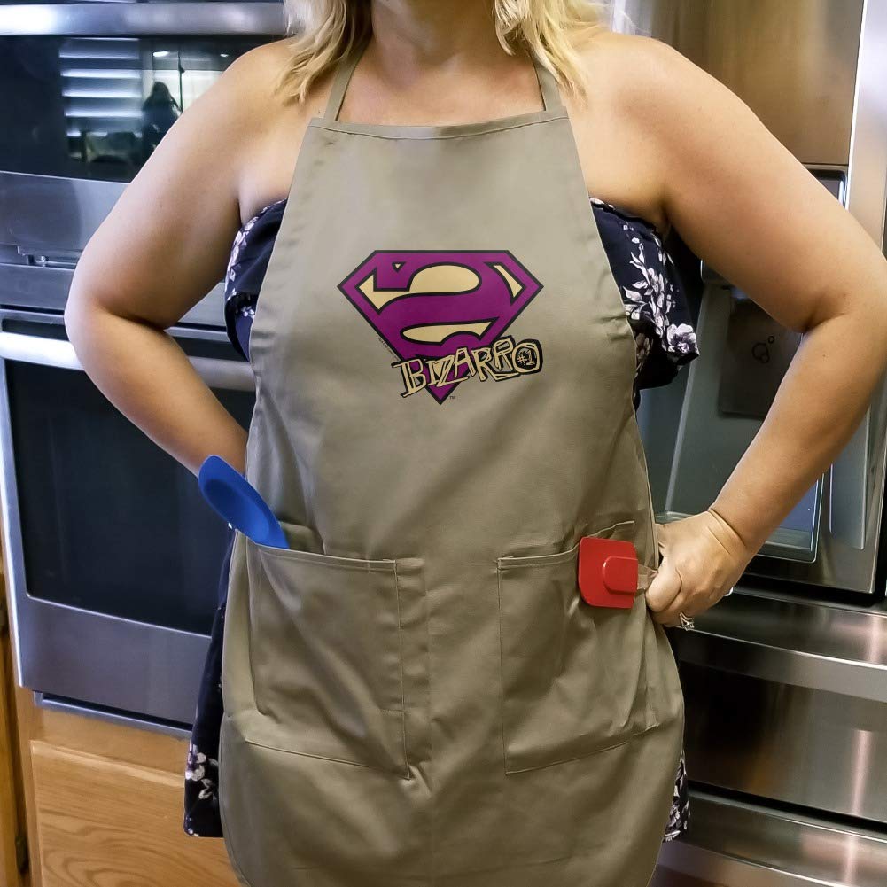 Superman Bizarro Shield Logo Apron with Pockets - Adjustable Bib Apron for Cooking, Grilling & BBQ - Perfect for Superhero Fans & Home Chefs