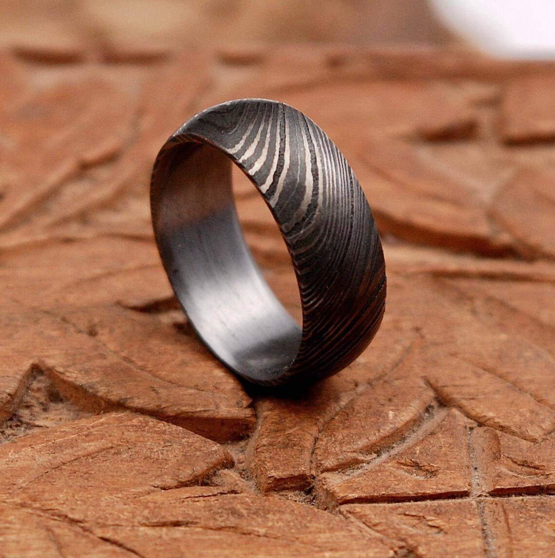 Handmade Damascus Steel Ring - Custom Engraved Wedding Band for Men, Anniversary & Father's Day Gift - Unique Forged Steel Engagement Ring (Color Variations Possible) - Perfect for Proposals, Weddings & Special Occasions
