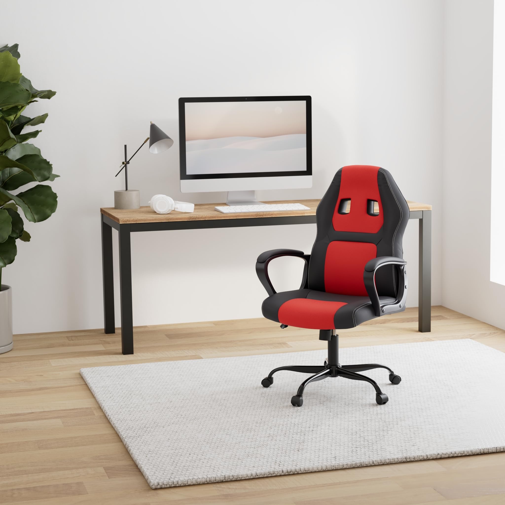 Ergonomic Gaming Chair for Adults & Teens - High Back PU Leather PC Computer Office Chair with Lumbar Support, Adjustable Height & 360° Swivel - Perfect for Gaming, Work & Study (Red)