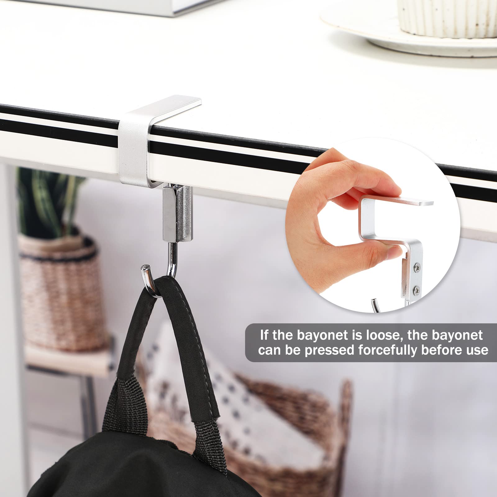 Aluminum Alloy Purse Hanger for Table & Desk - 4 Pack (2.6cm/1.02in) - No Nail Handbag Hook for Office, Restaurant, Dorm - Space Saving Bag Holder for Purses, Totes & Backpacks - Perfect for Hanging Storage & Organization
