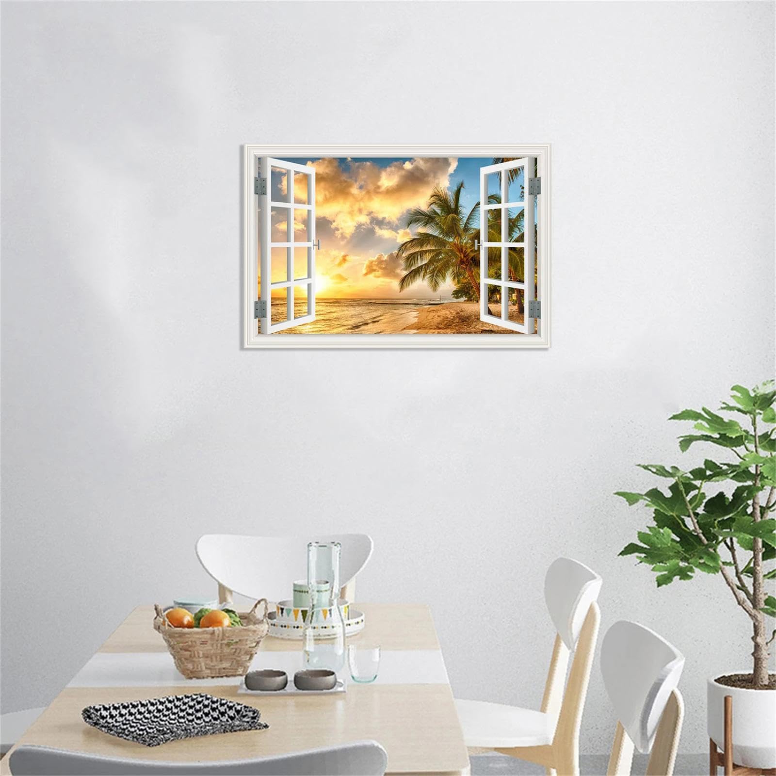 MOBYAT Ocean Waves Wall Art - Tropical Beach View Through Open Window Canvas Print 45x30cm (18x12in) Frameless - Perfect for Living Room, Bedroom & Coastal Home Decor