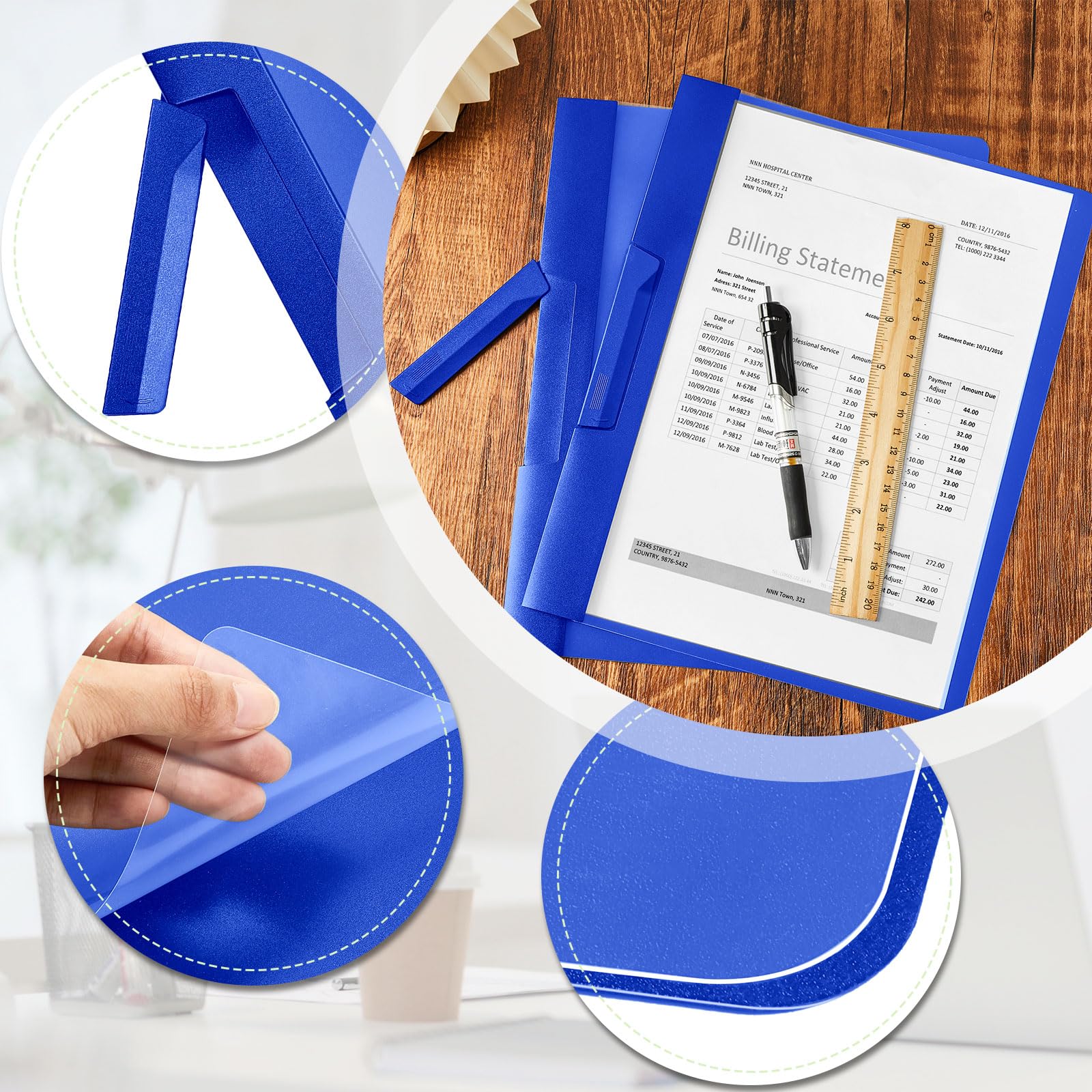 Maitys 25 Pack Clear Report Covers with Clip - 11.4 x 9 Inch Transparent Presentation Folders for Letter Size Documents (Blue) - Perfect for Resumes, Interviews, School Projects & Office Organization