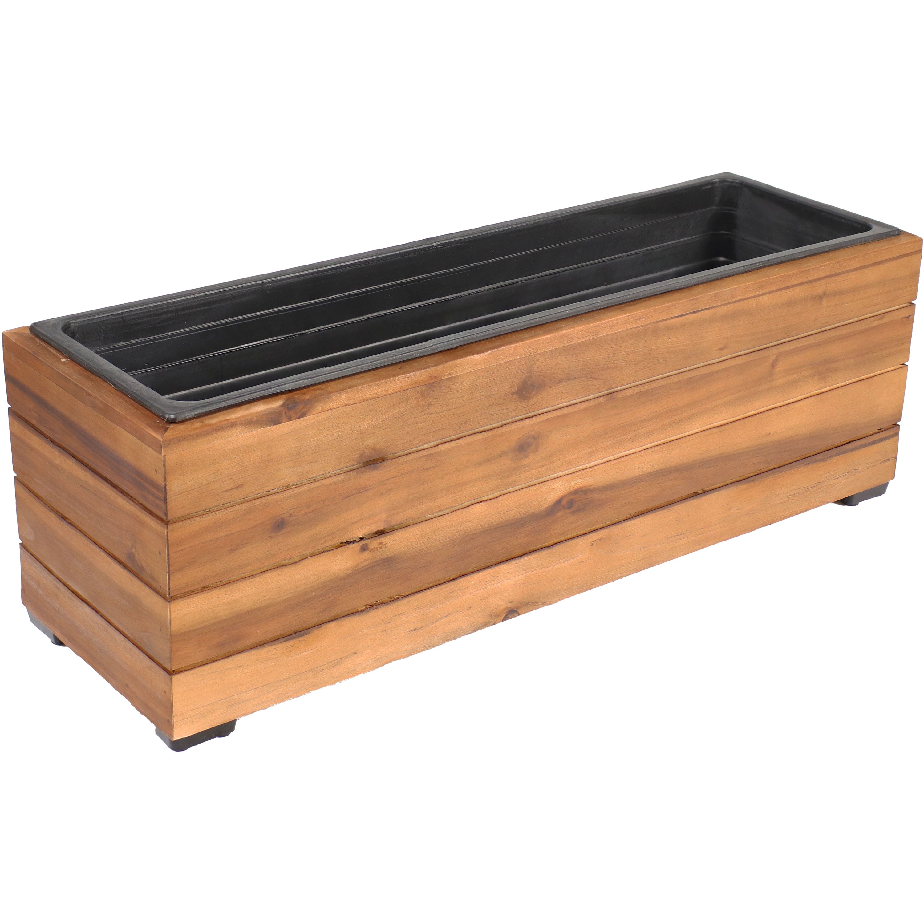 Sunnydaze Rectangular Wood Planter Box with Plastic Liner - Outdoor Garden Decor for Flowers, Herbs & Plants - Perfect for Patio, Deck & Backyard Landscaping