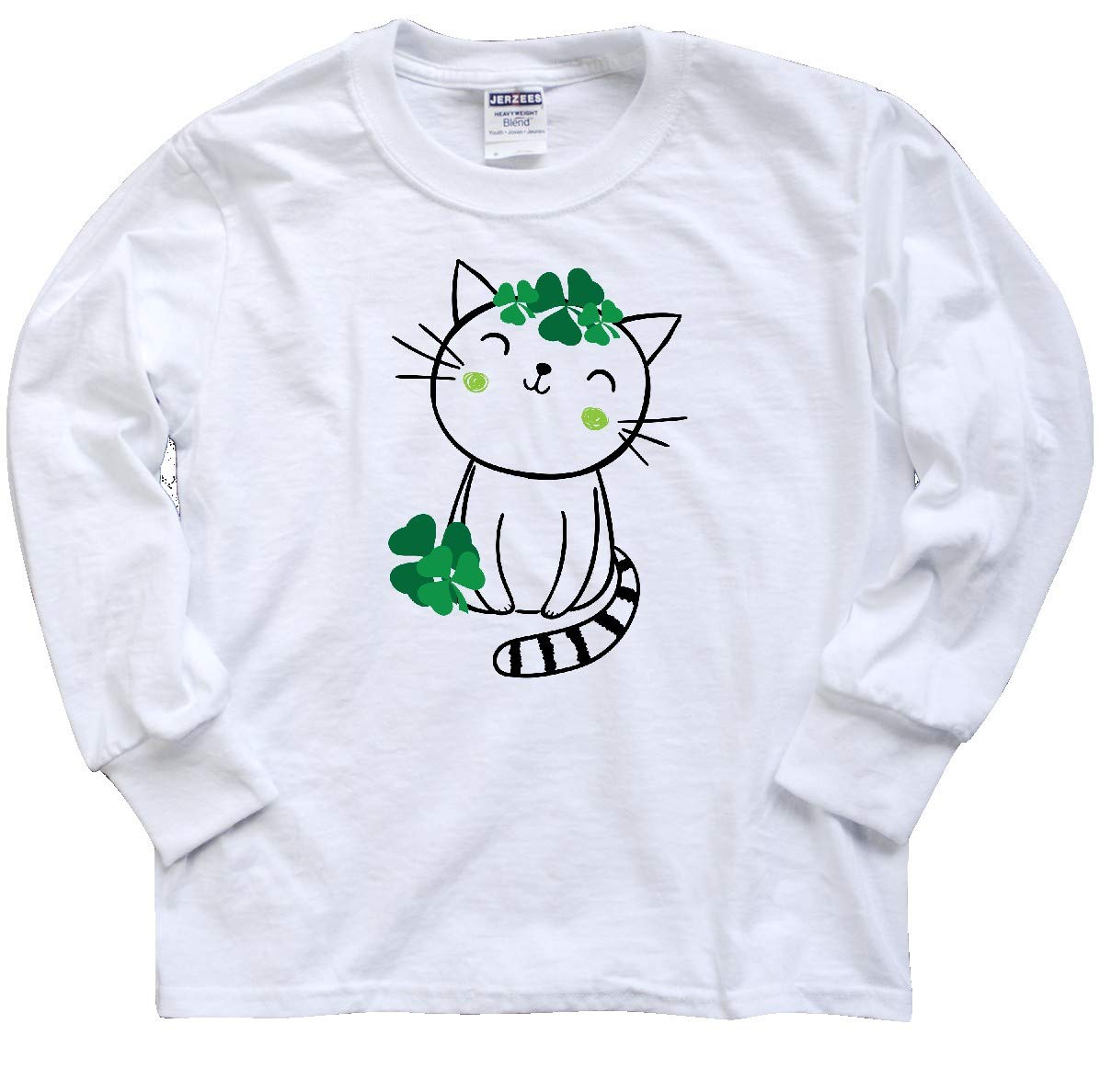 Inktastic St. Patrick's Day Irish Kitty Cat Youth Long Sleeve T-Shirt - Cute Holiday Outfit for Kids, Festive St. Paddy's Day Apparel for Boys & Girls