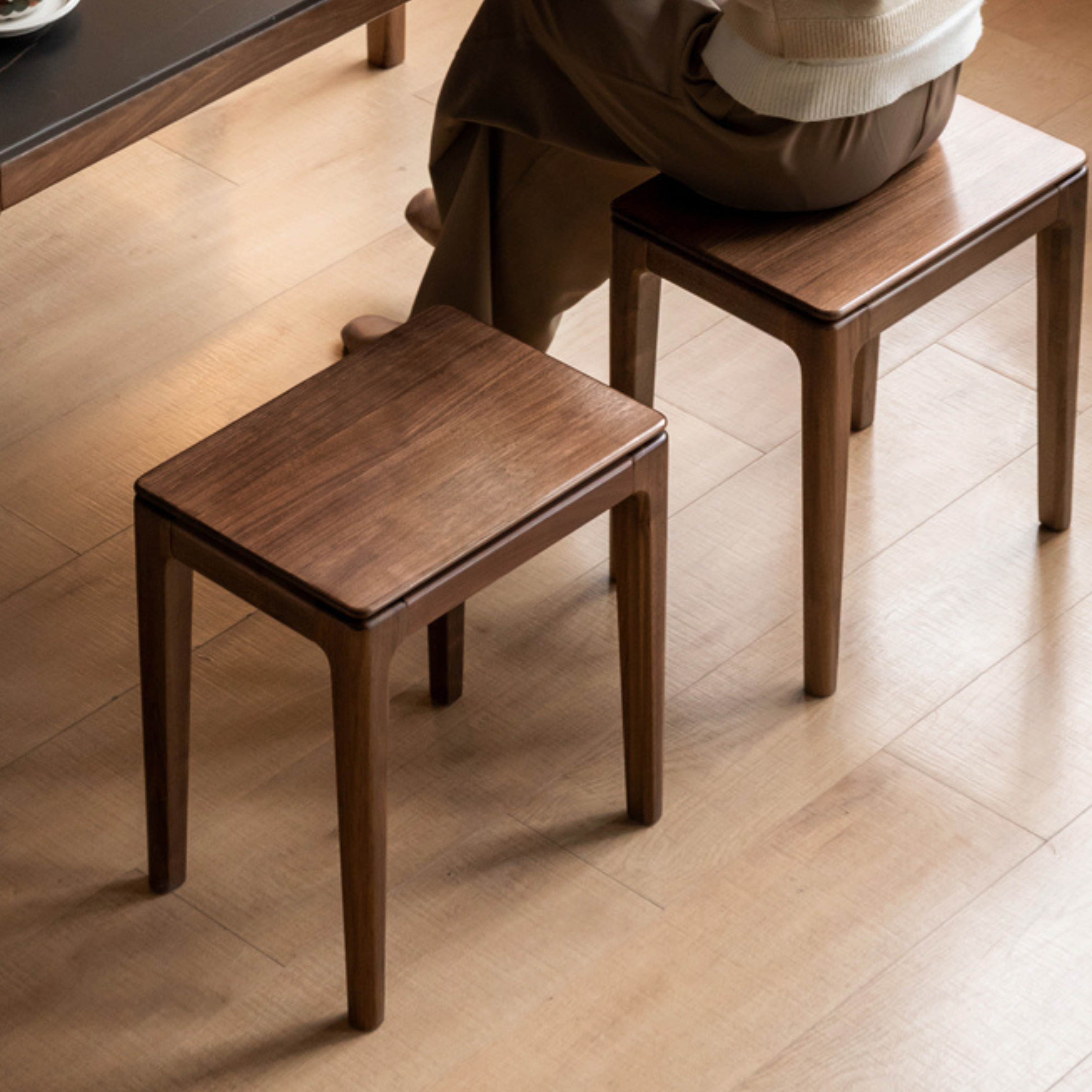 Black Walnut Solid Wood Makeup Stool - Durable Vanity Seat with Cushion for Bedroom, Dressing Room & Beauty Salon | Natural Wooden Stool for Makeup, Hair Styling & Relaxation