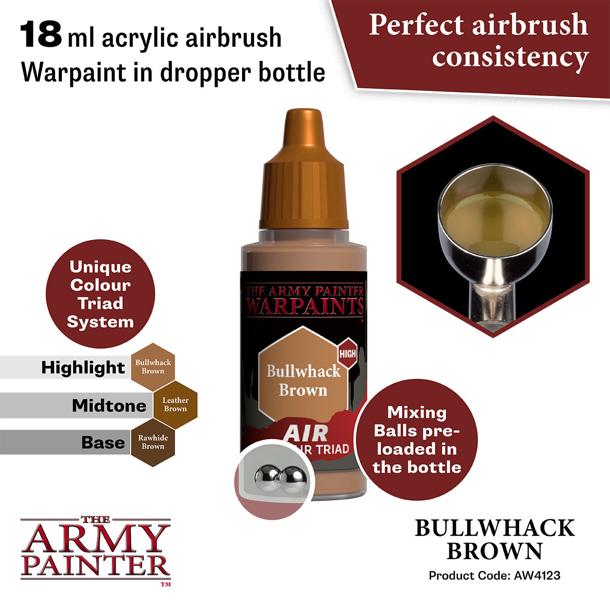 Warpaints Air: Bullwhack Brown - Premium Matte Acrylic Paint for Miniatures & Models - Perfect for Wargaming, Cosplay, and DIY Craft Projects