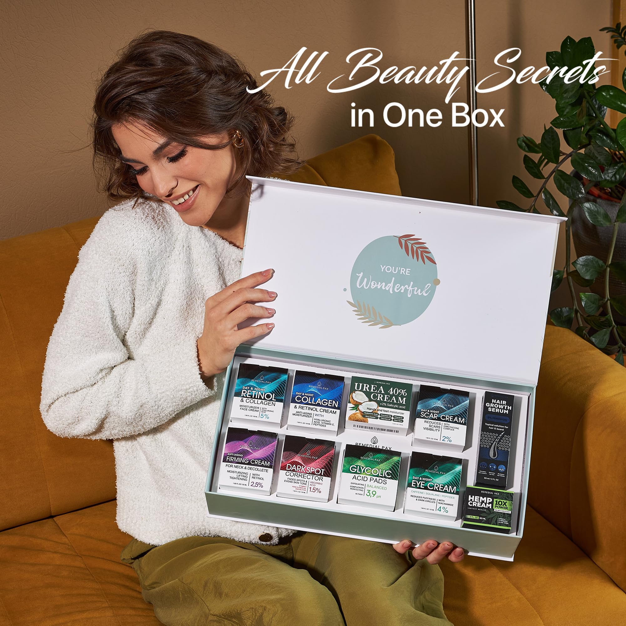 Anti-Aging Skincare Gift Set for Women & Men - 10 Piece Facial Creams, Moisturizers, Hair Growth Serum & Hemp Cream - Treats Dark Spots, Scars, Dark Circles & Dry Skin - Perfect for Daily Skincare Routine & Gifting