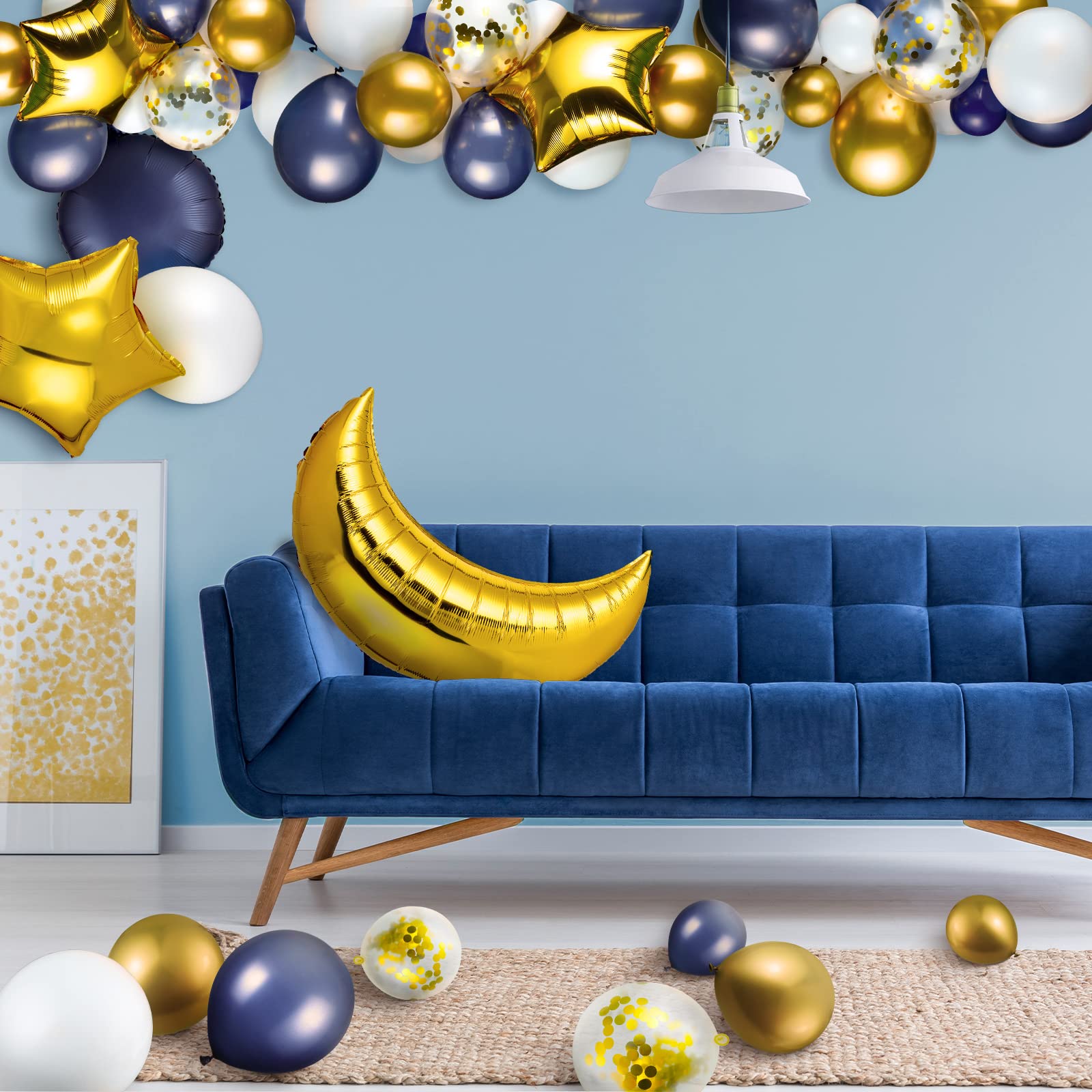 110 Pcs Navy Blue Balloon Garland Kit - Sky Night Moon Star Theme Party Decorations with 36